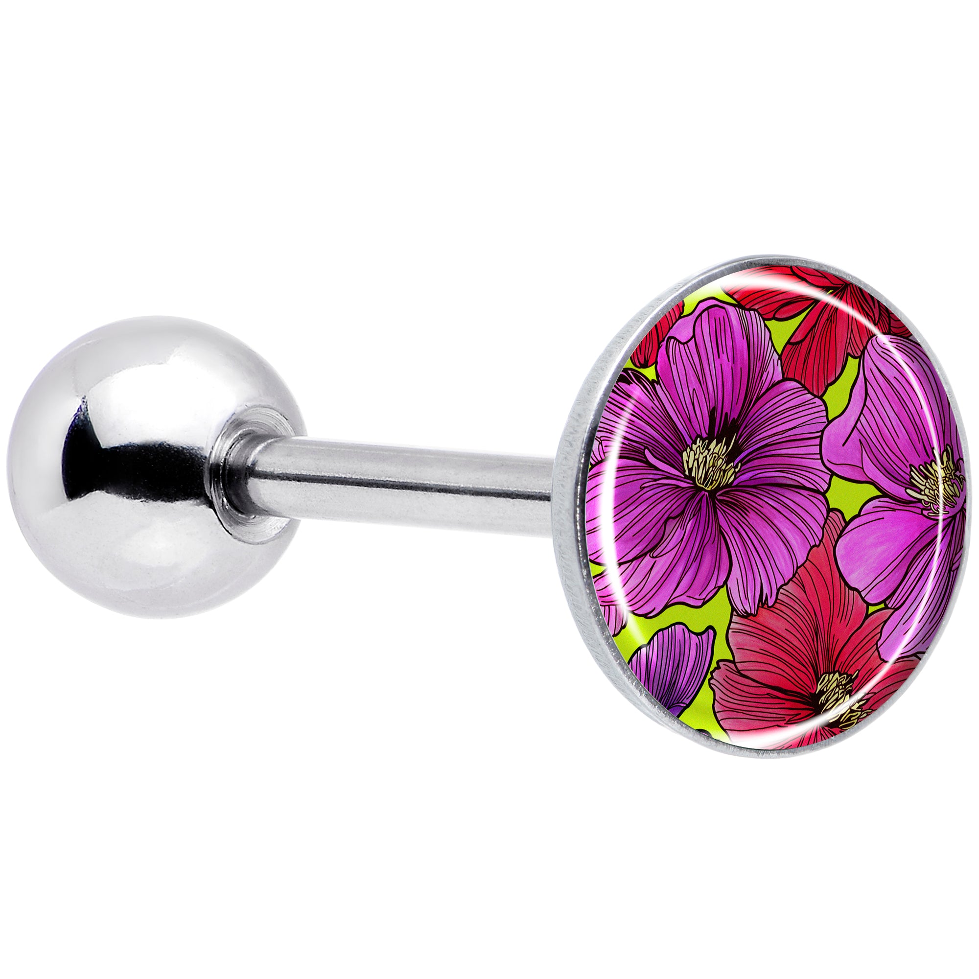 Blossom Creation Tropical Floral Flowers Barbell Tongue Ring