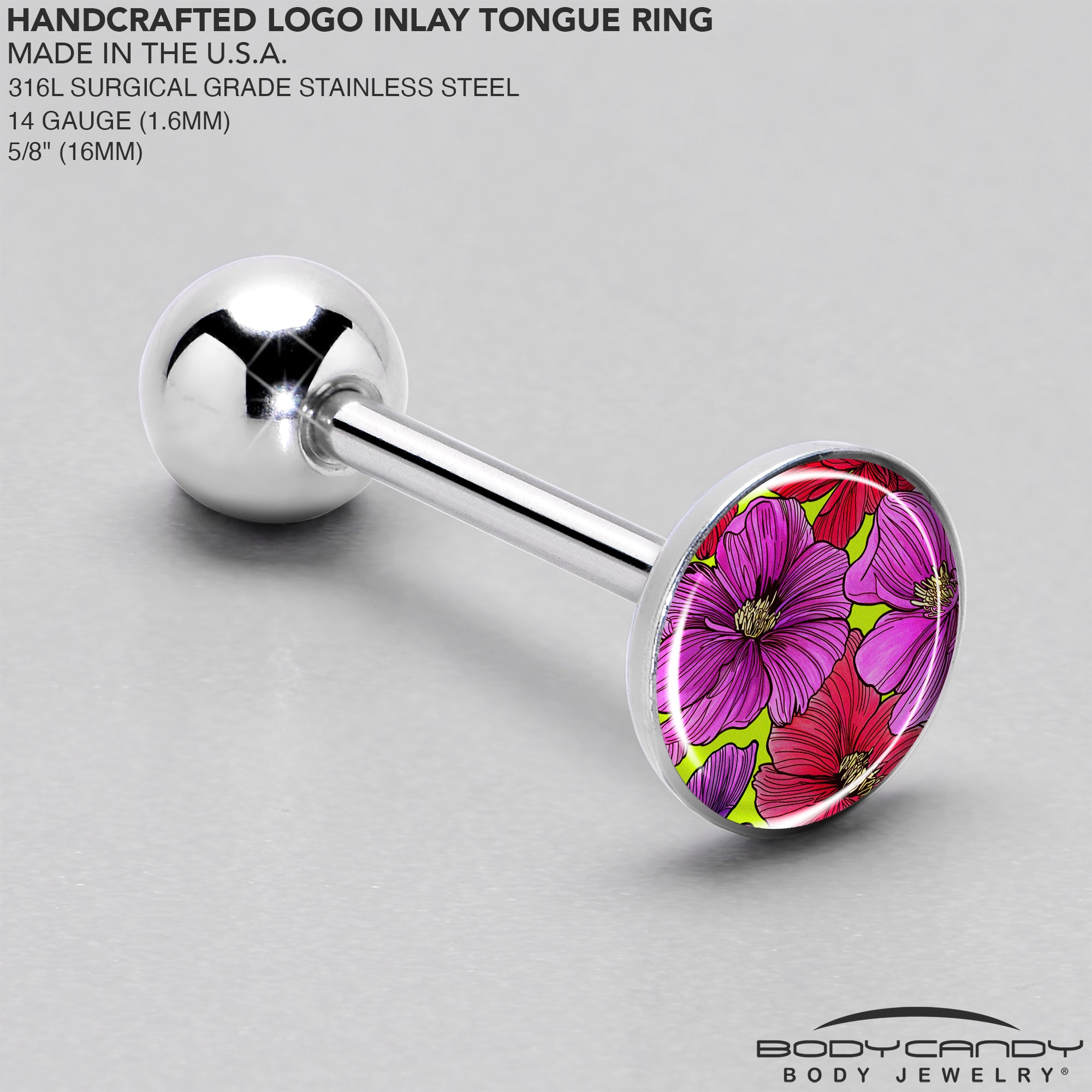 Blossom Creation Tropical Floral Flowers Barbell Tongue Ring