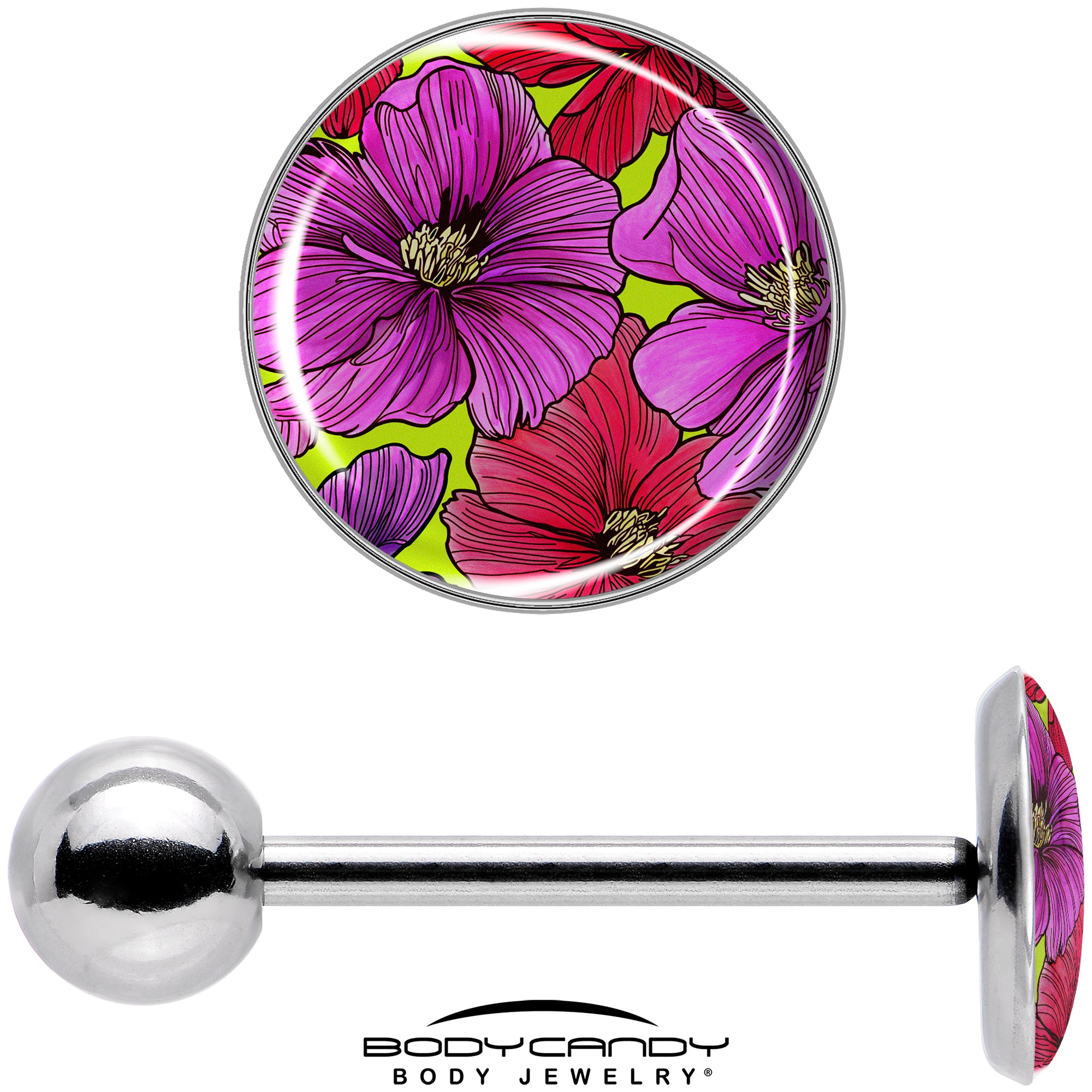 Blossom Creation Tropical Floral Flowers Barbell Tongue Ring