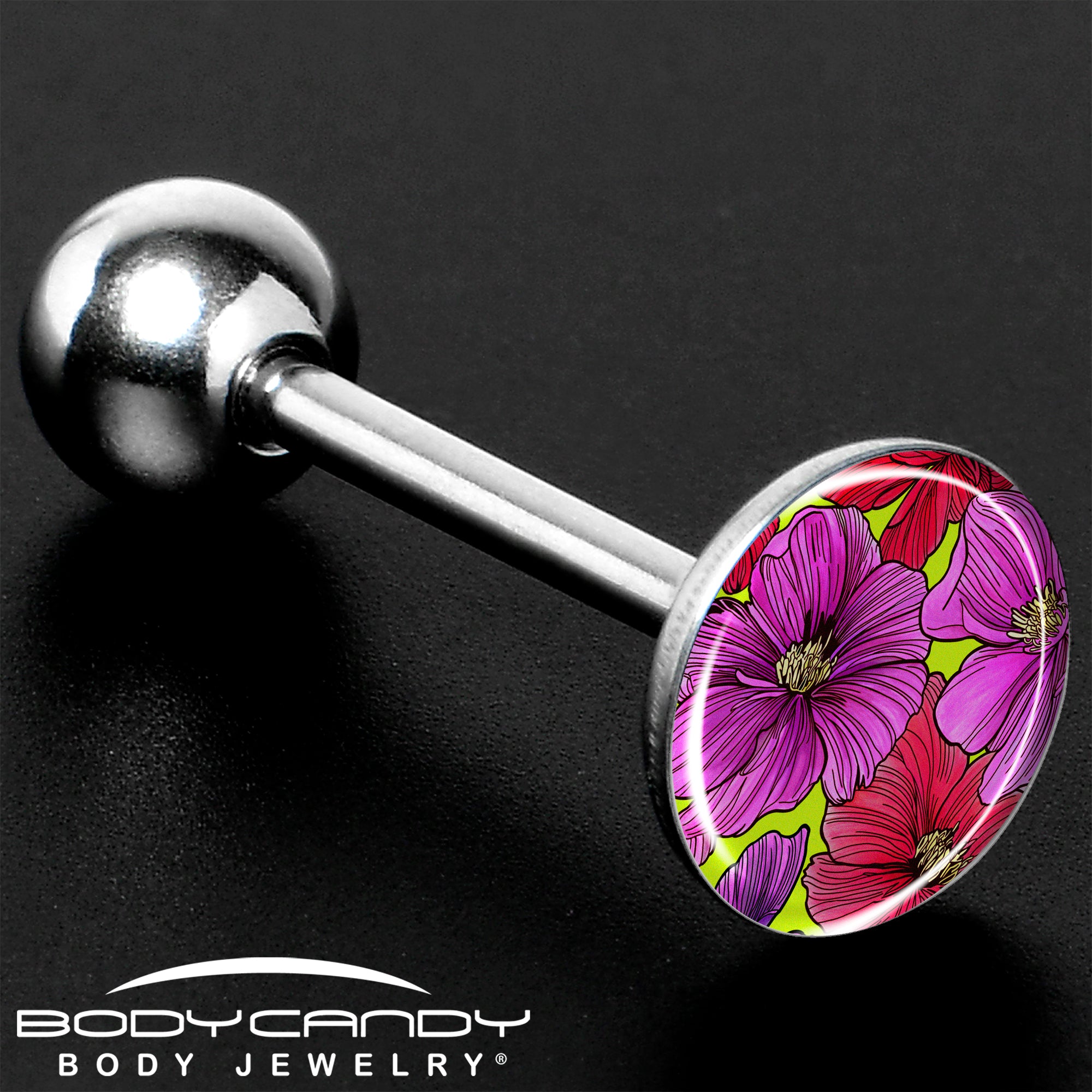 Blossom Creation Tropical Floral Flowers Barbell Tongue Ring