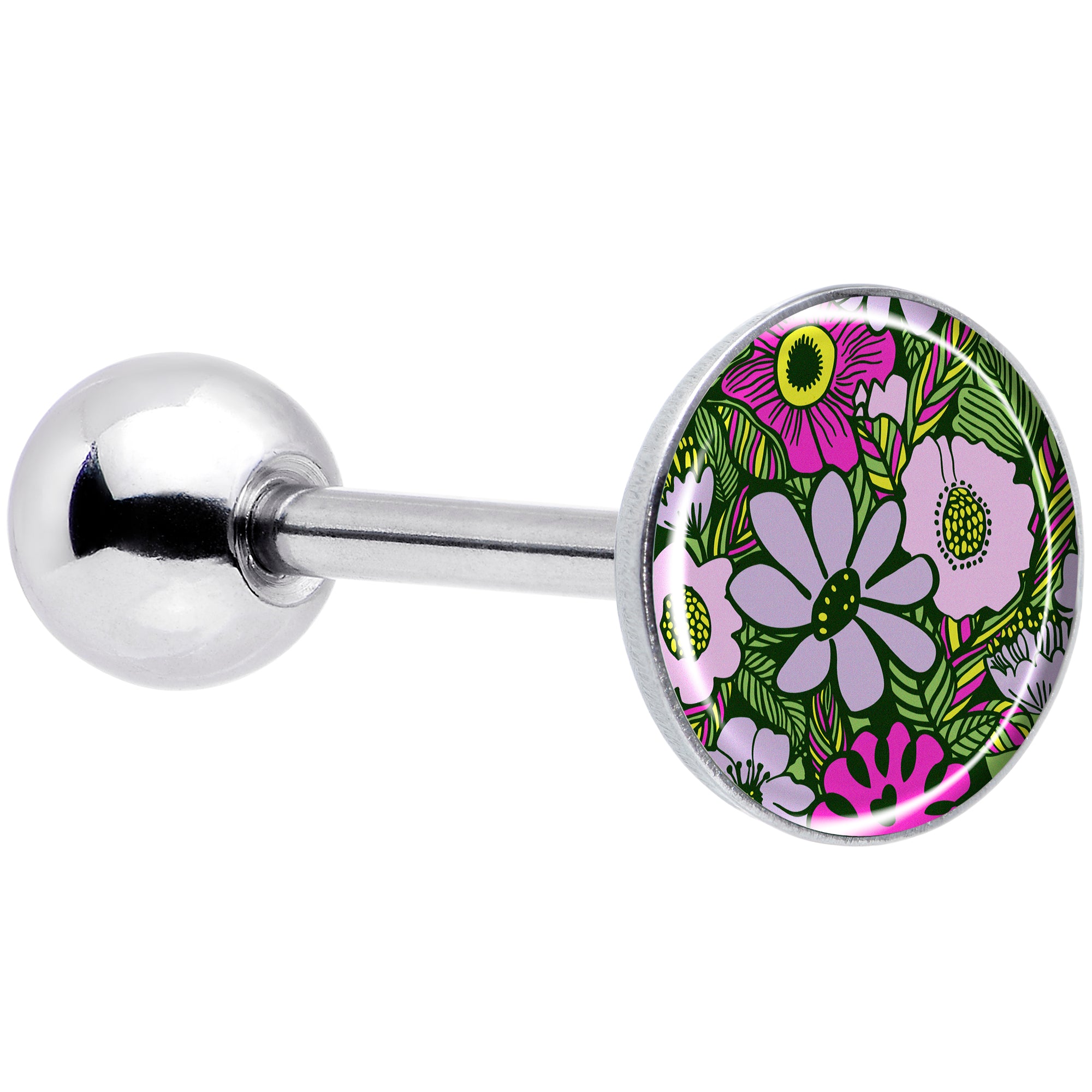 Blossom Creation Paradise of Pink Flowers Barbell Tongue Ring