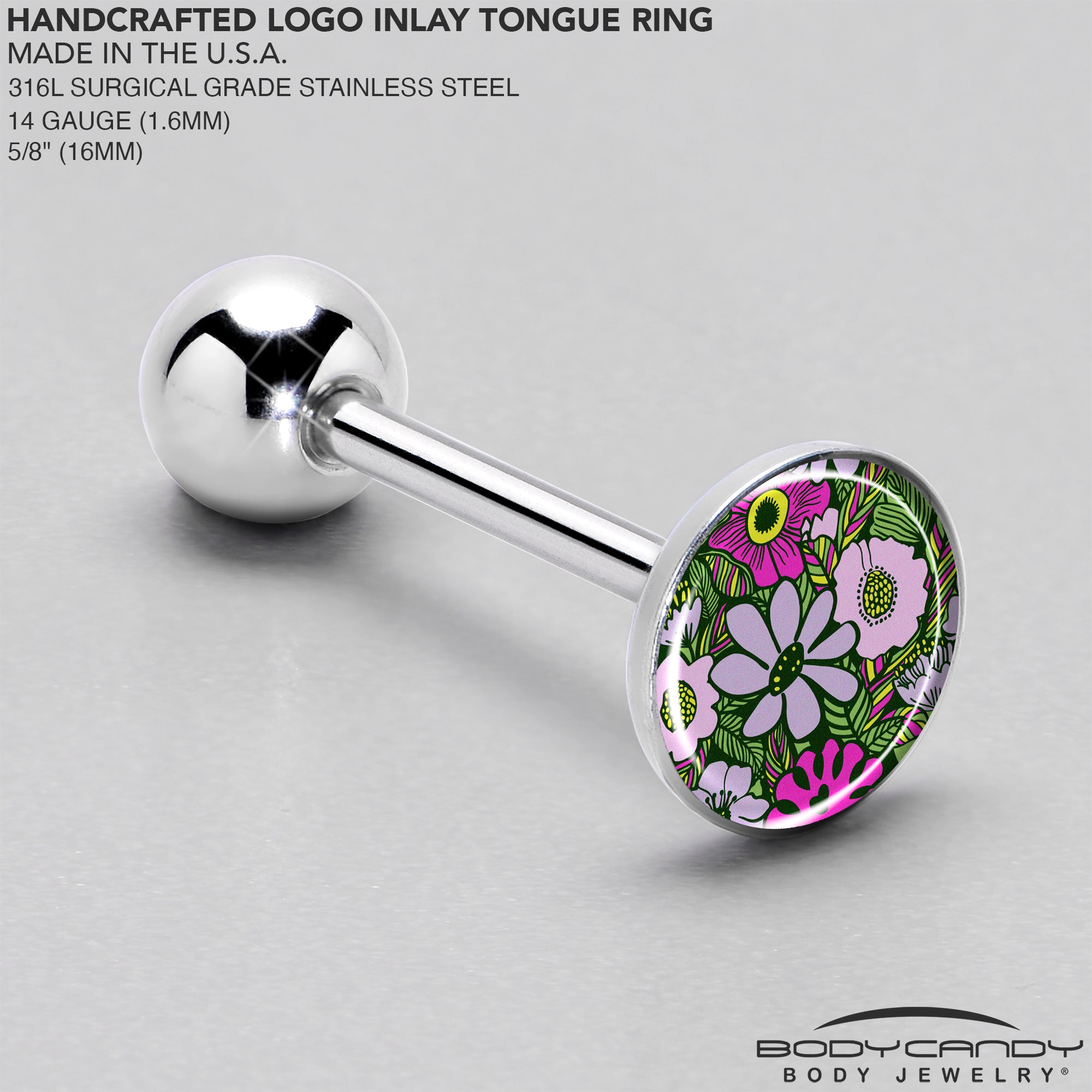 Blossom Creation Paradise of Pink Flowers Barbell Tongue Ring