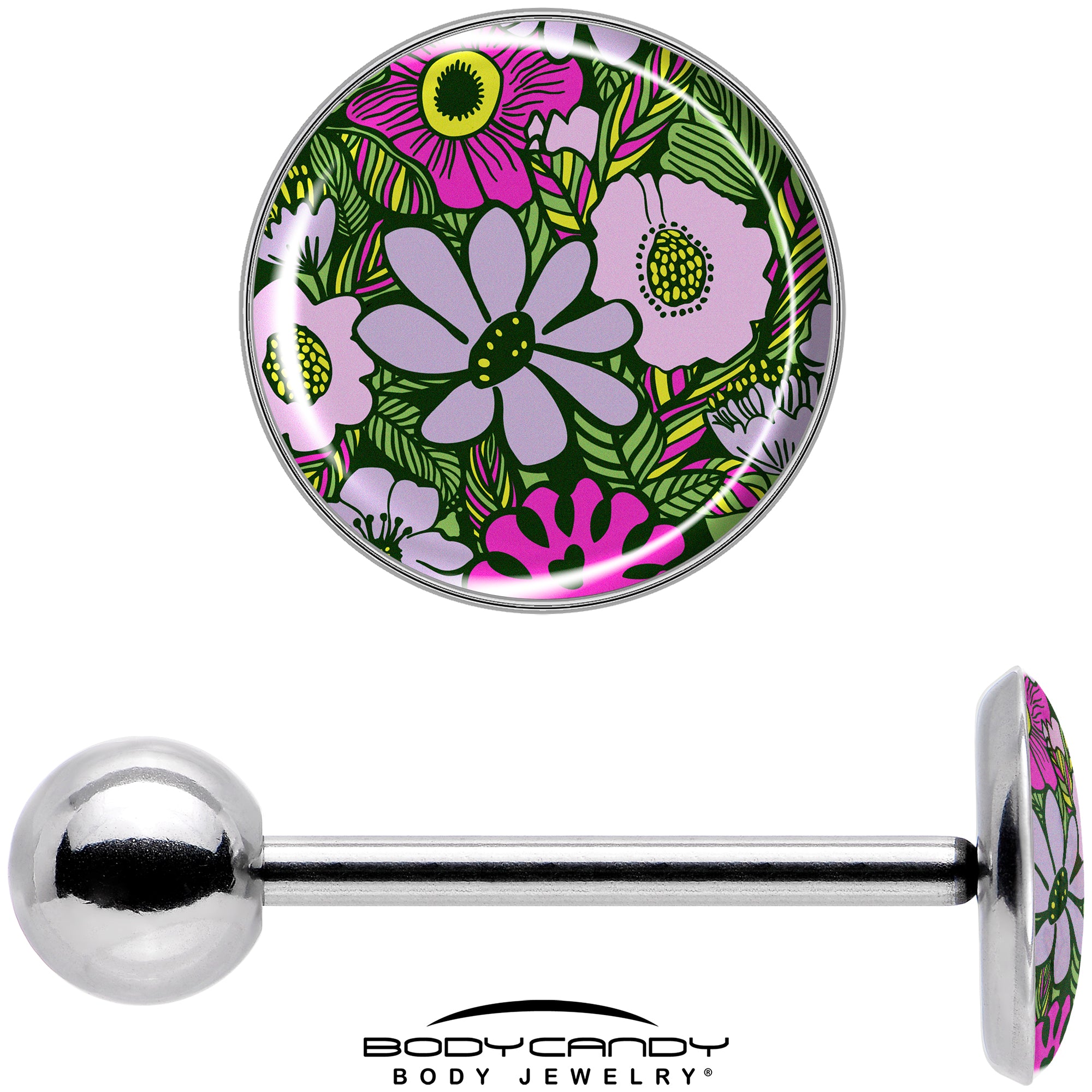 Blossom Creation Paradise of Pink Flowers Barbell Tongue Ring