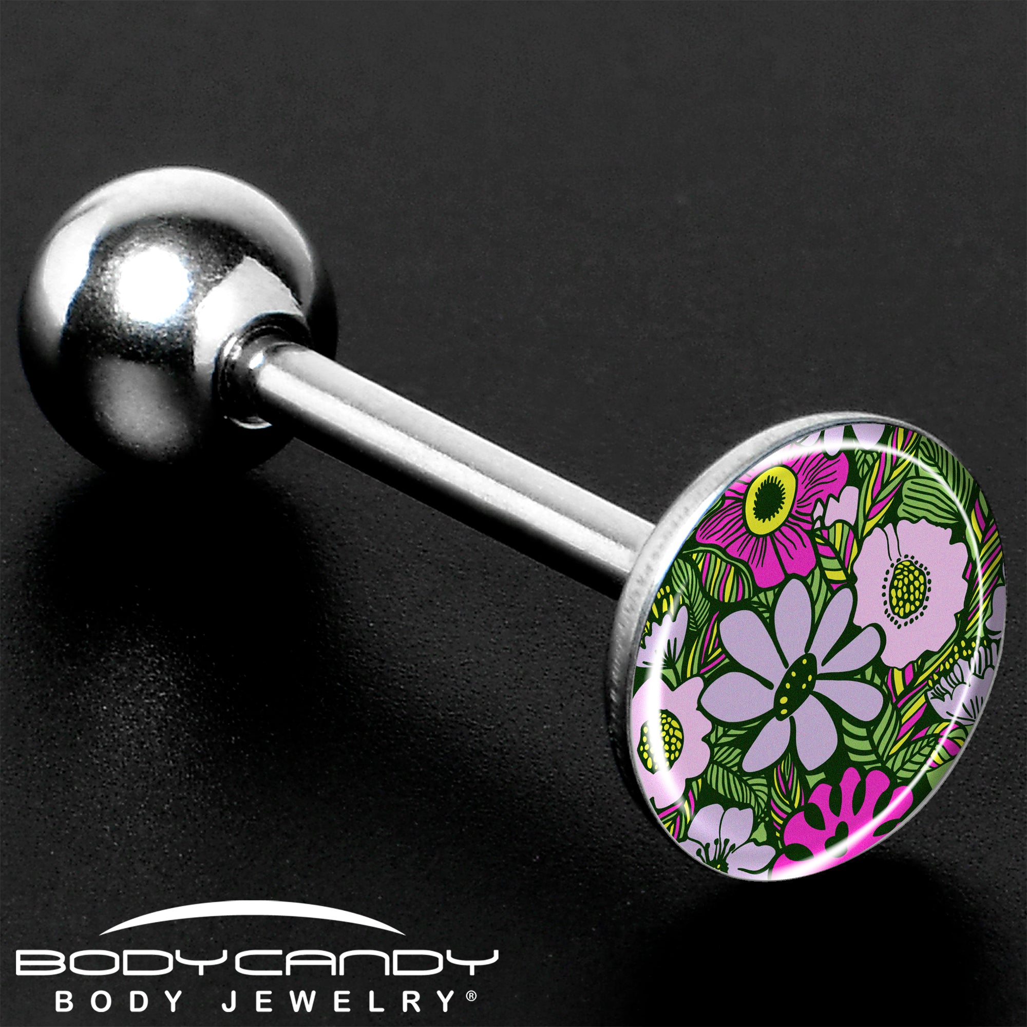 Blossom Creation Paradise of Pink Flowers Barbell Tongue Ring