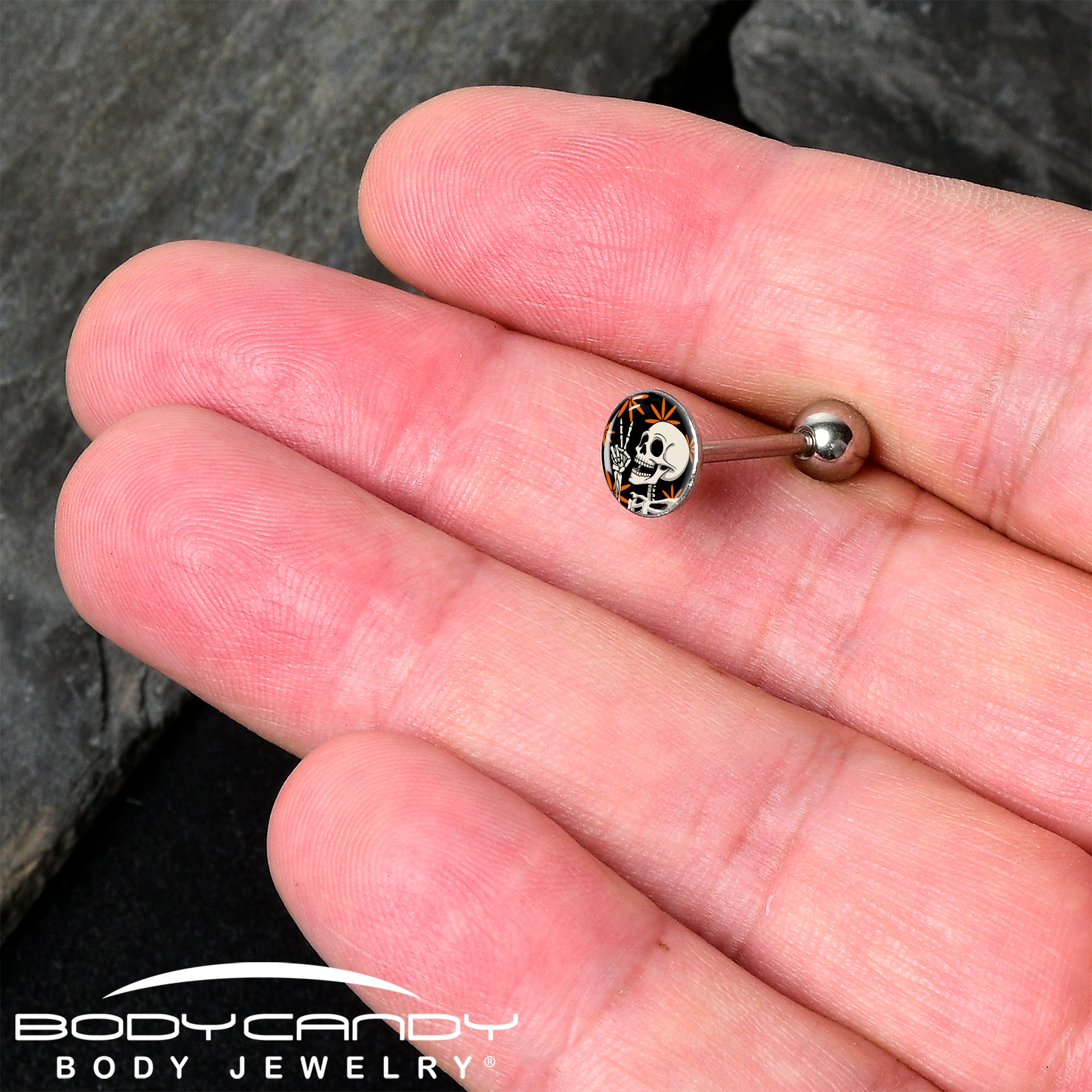 Skeleton Peace Sign Tongue Barbell - Alternative Body Piercing Accessory