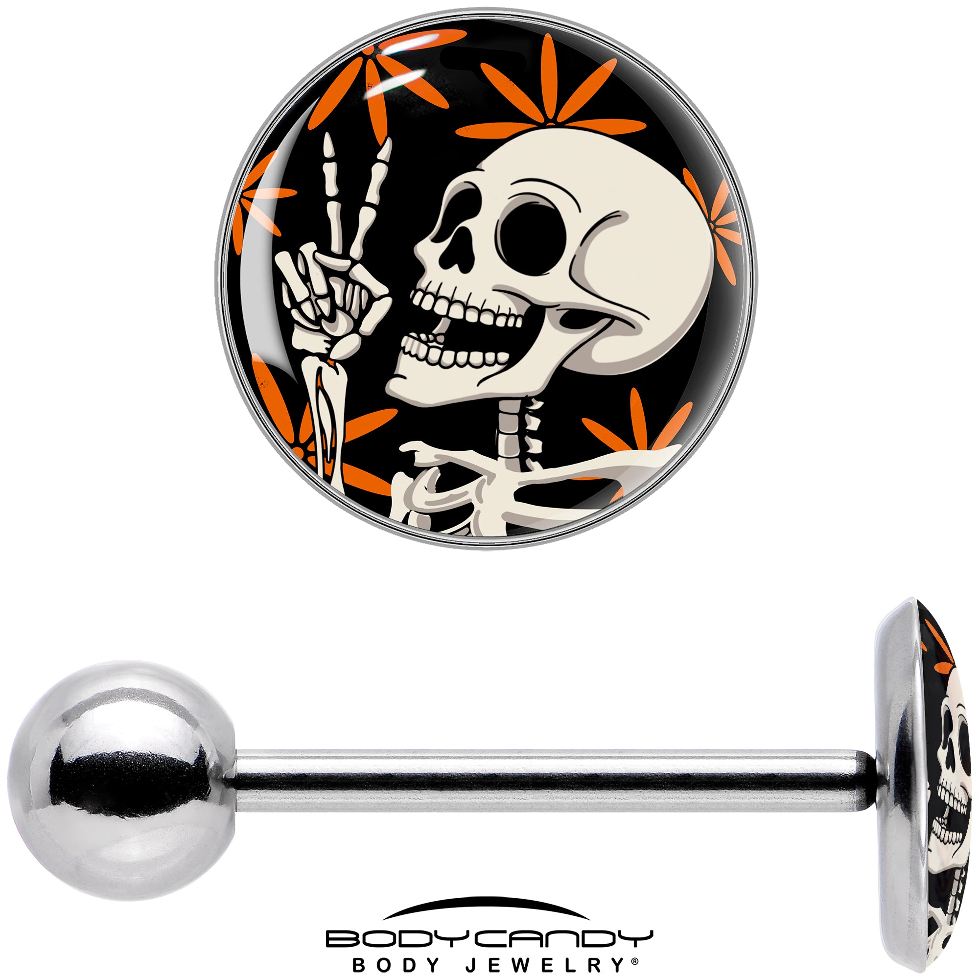 Peace Sign Skeleton Design Barbell Tongue Ring - Stylish Piercing Accessory