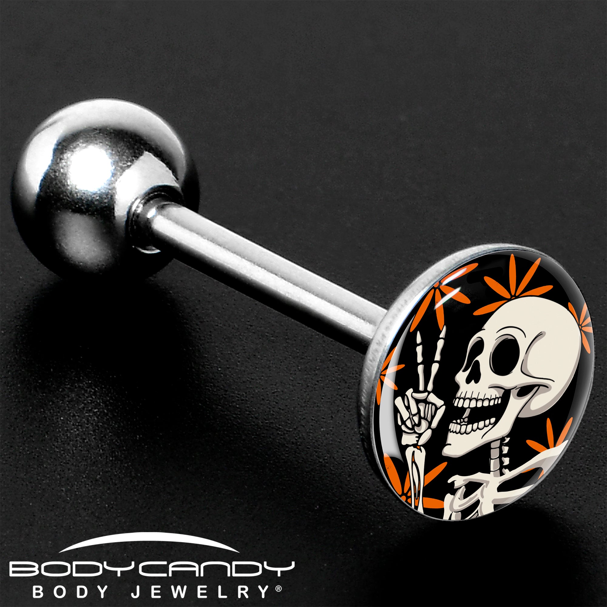 Peace Sign Skeleton Barbell Tongue Ring Made in USA