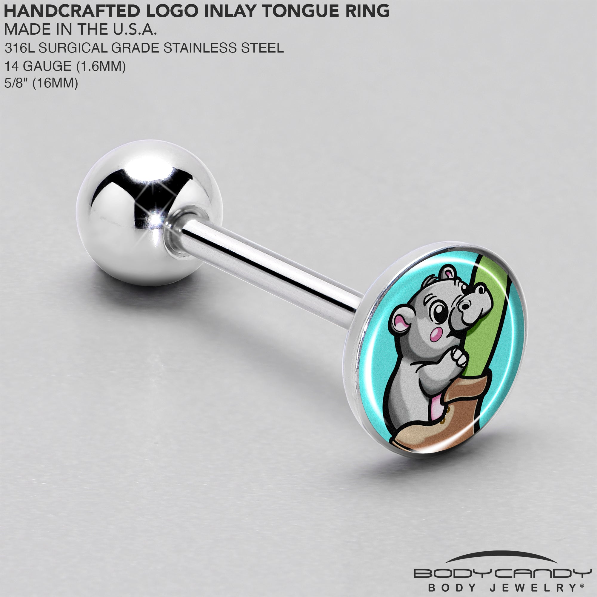 Hippo design barbell tongue ring for fun style