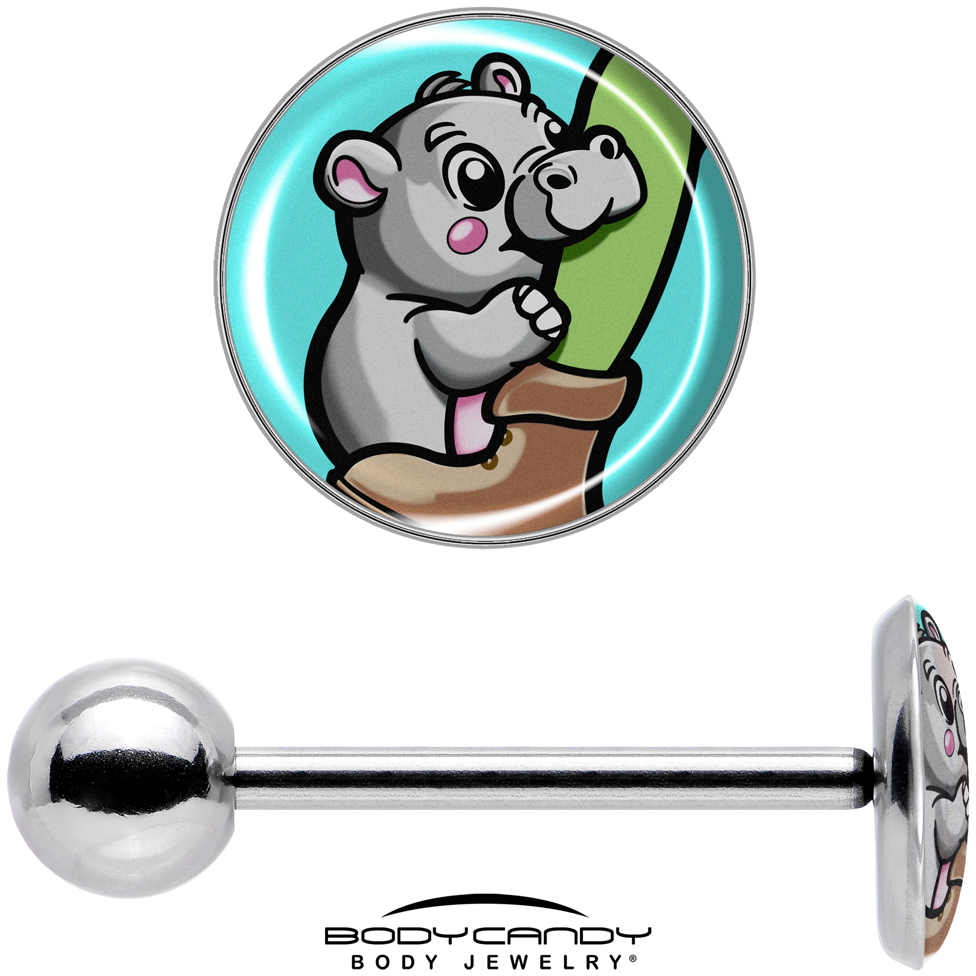 Unique baby hippo barbell tongue ring for piercings