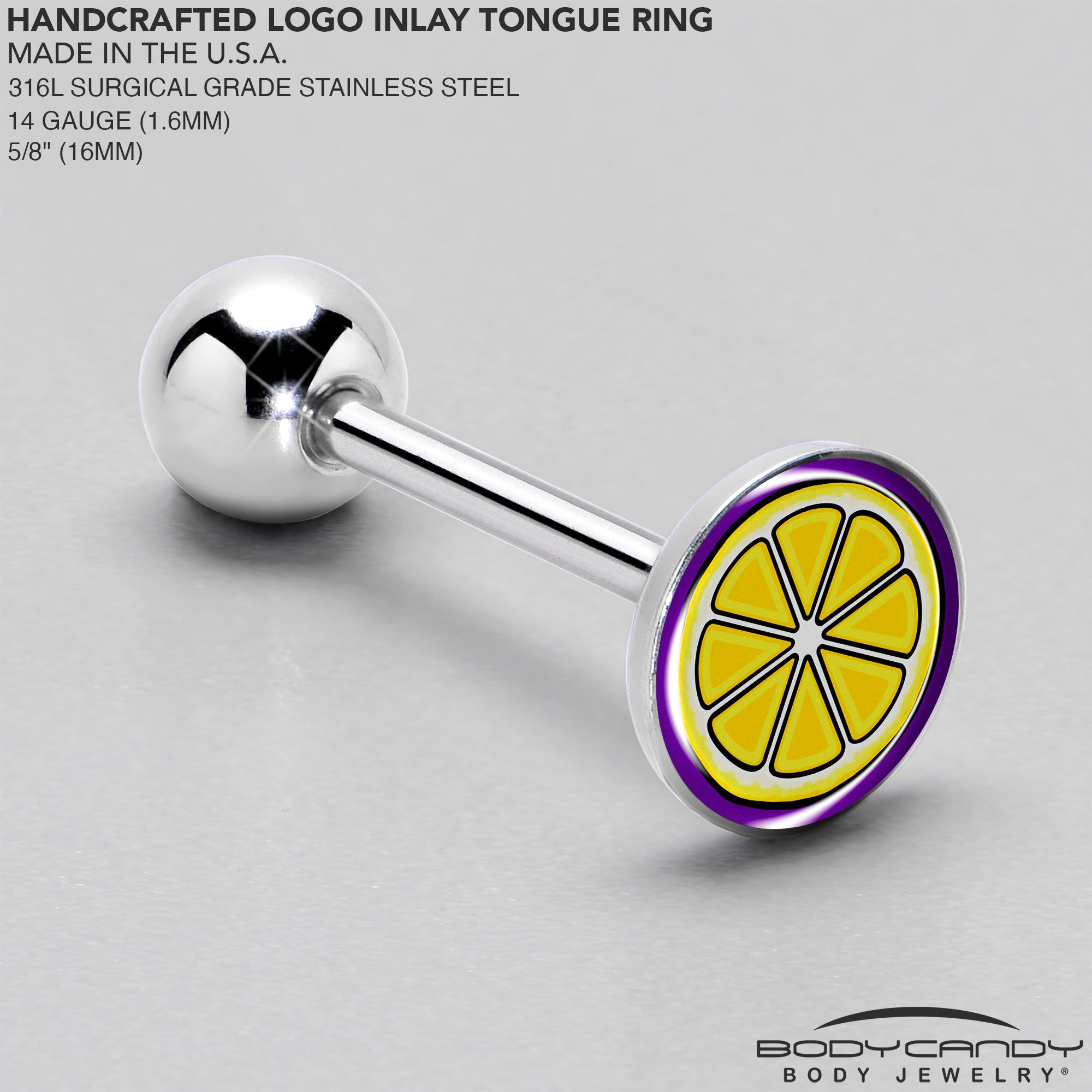 Yellow Slice of Lemon Barbell Tongue Ring