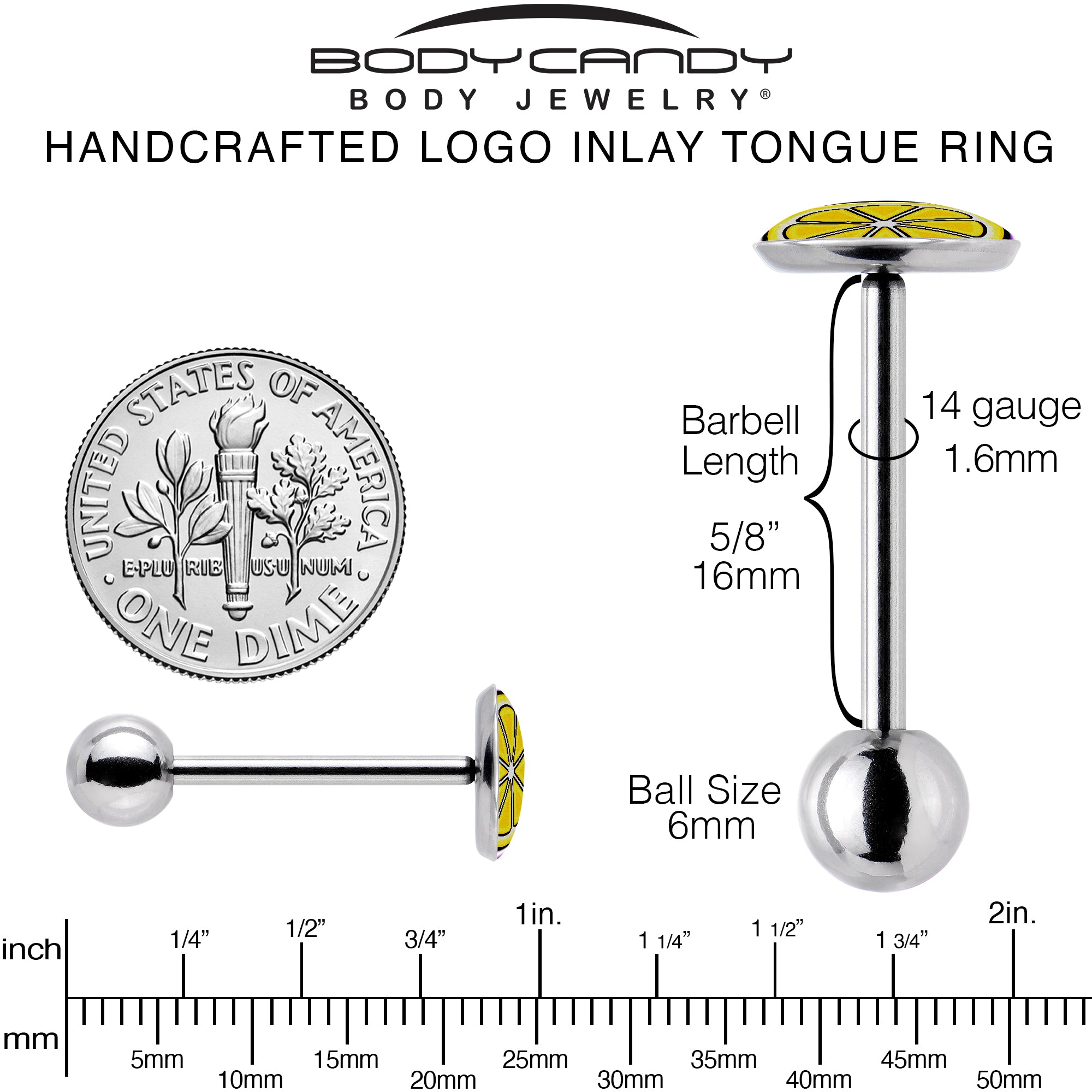 Yellow Slice of Lemon Barbell Tongue Ring