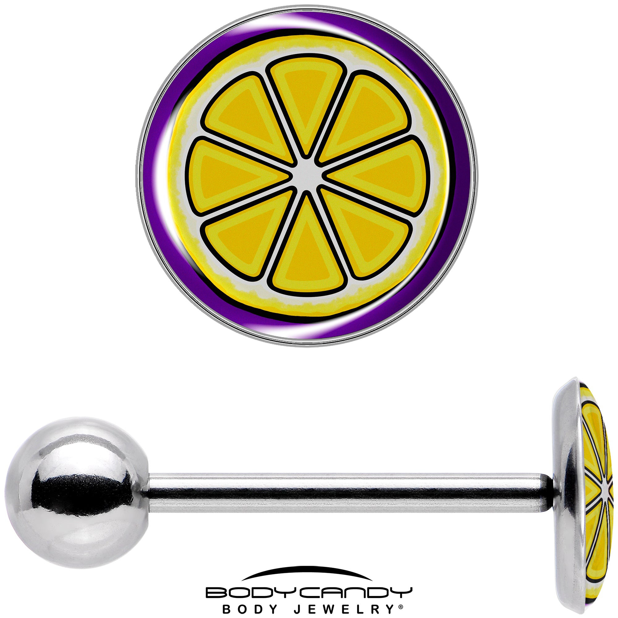 Yellow Slice of Lemon Barbell Tongue Ring