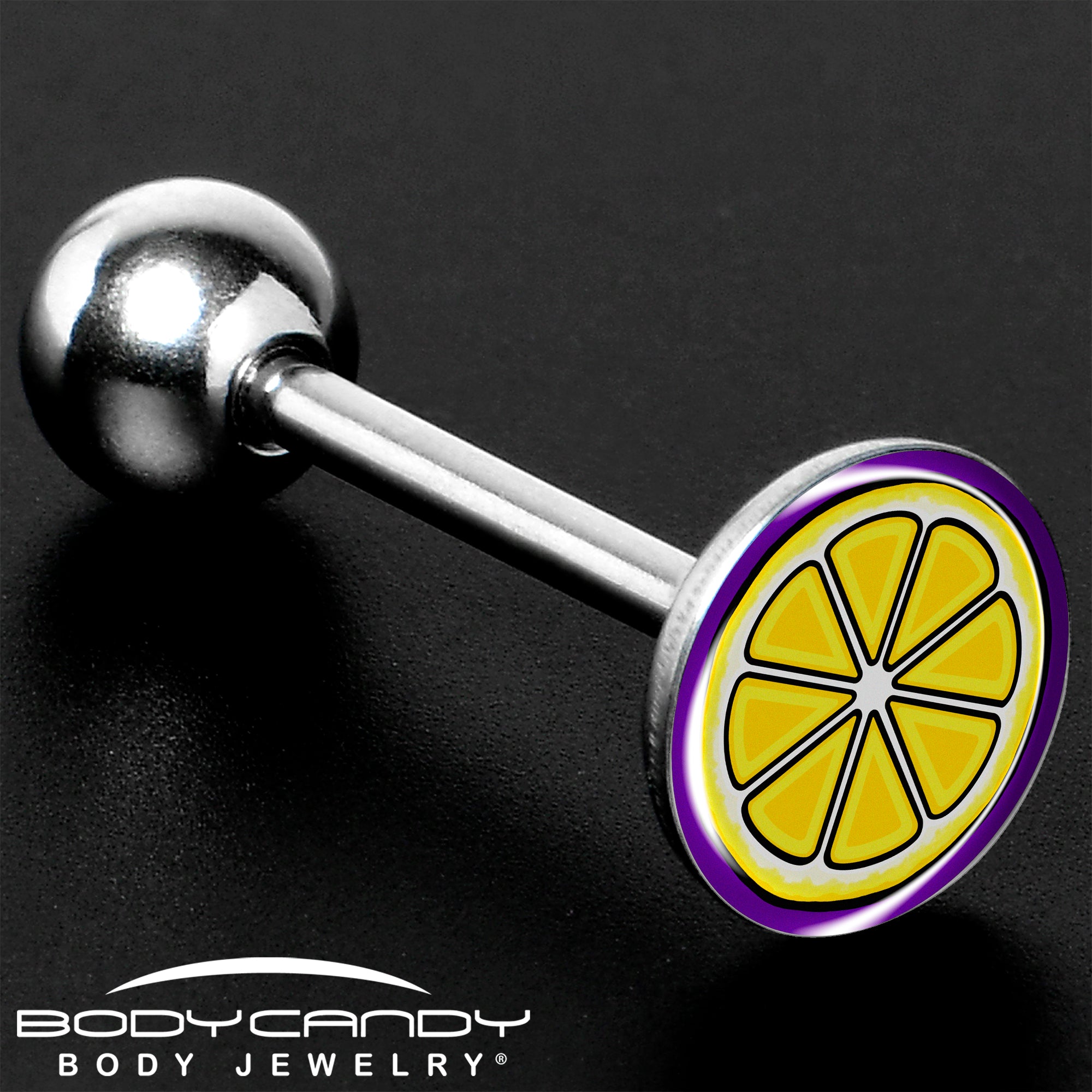 Yellow Slice of Lemon Barbell Tongue Ring