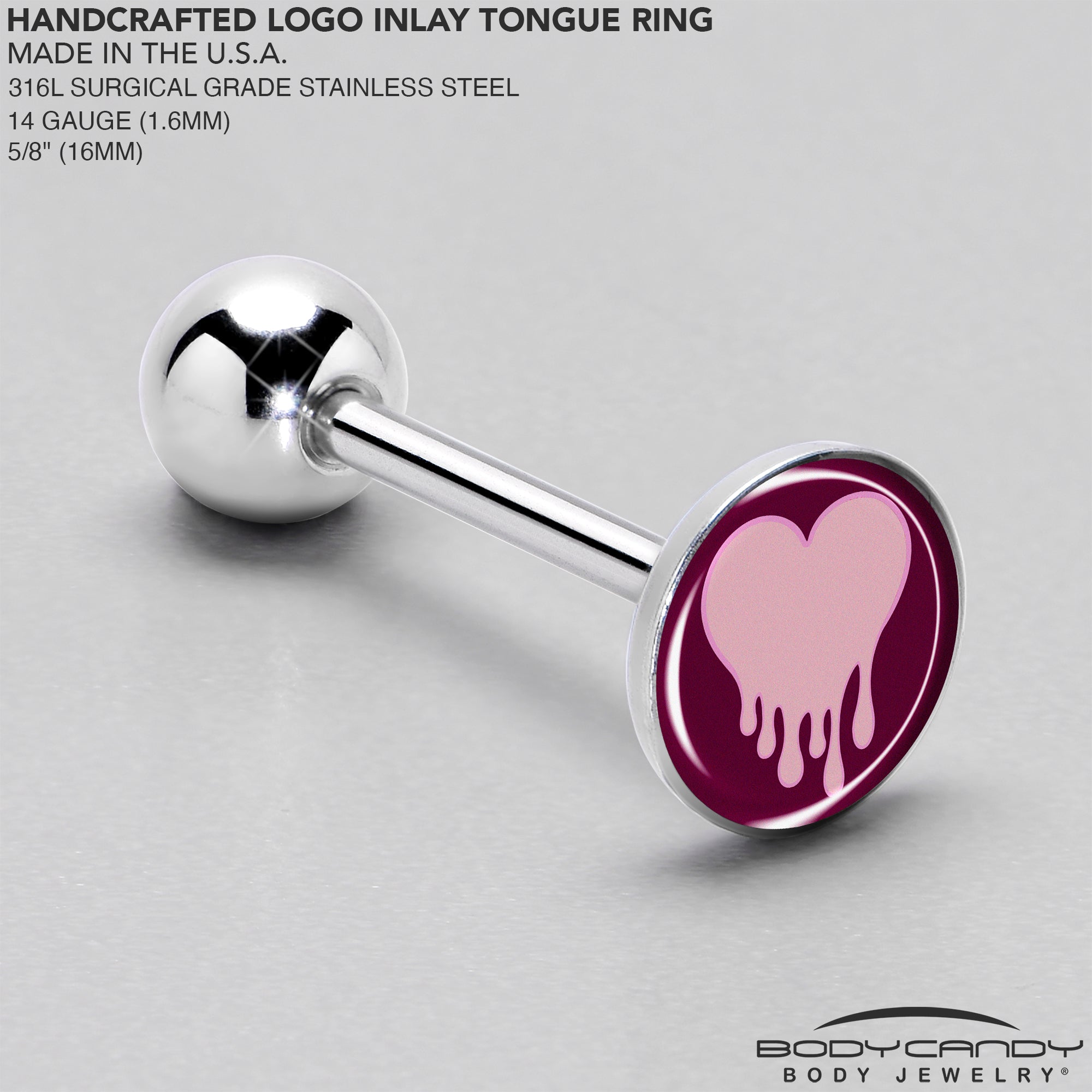 Pinkish Melting Heart Barbell Tongue Ring