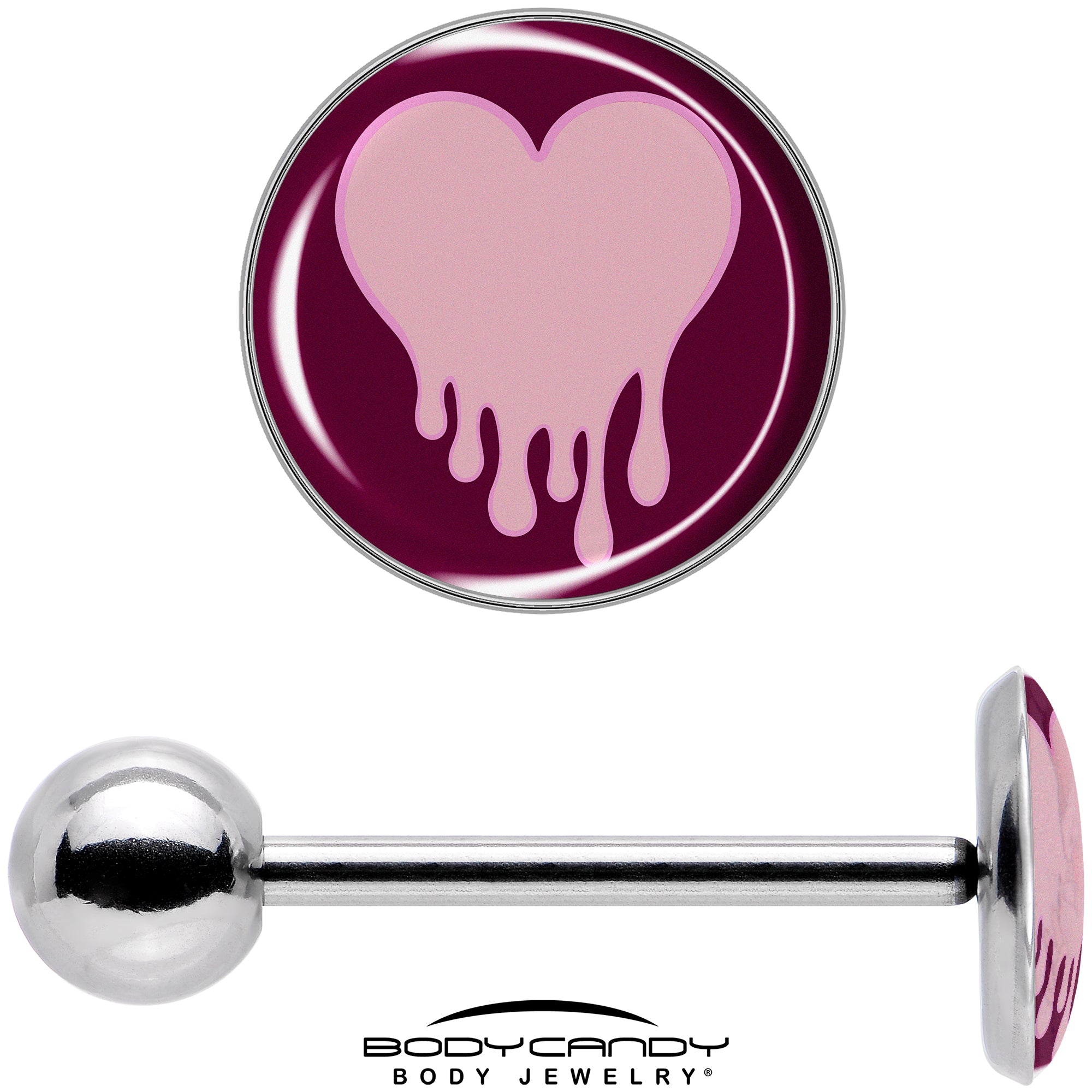 Pinkish Melting Heart Barbell Tongue Ring