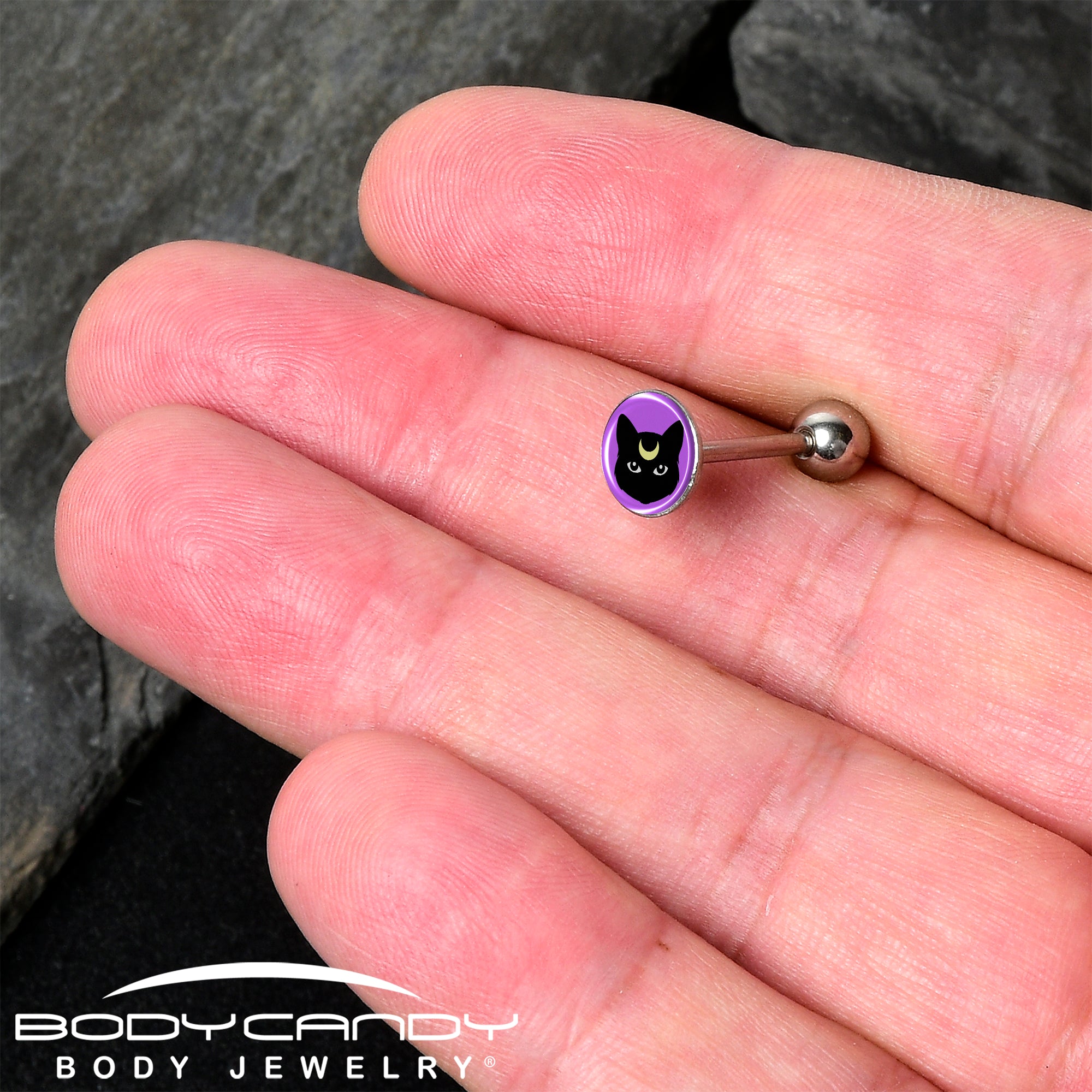 Black Mystic Kitty Cat Barbell Tongue Ring