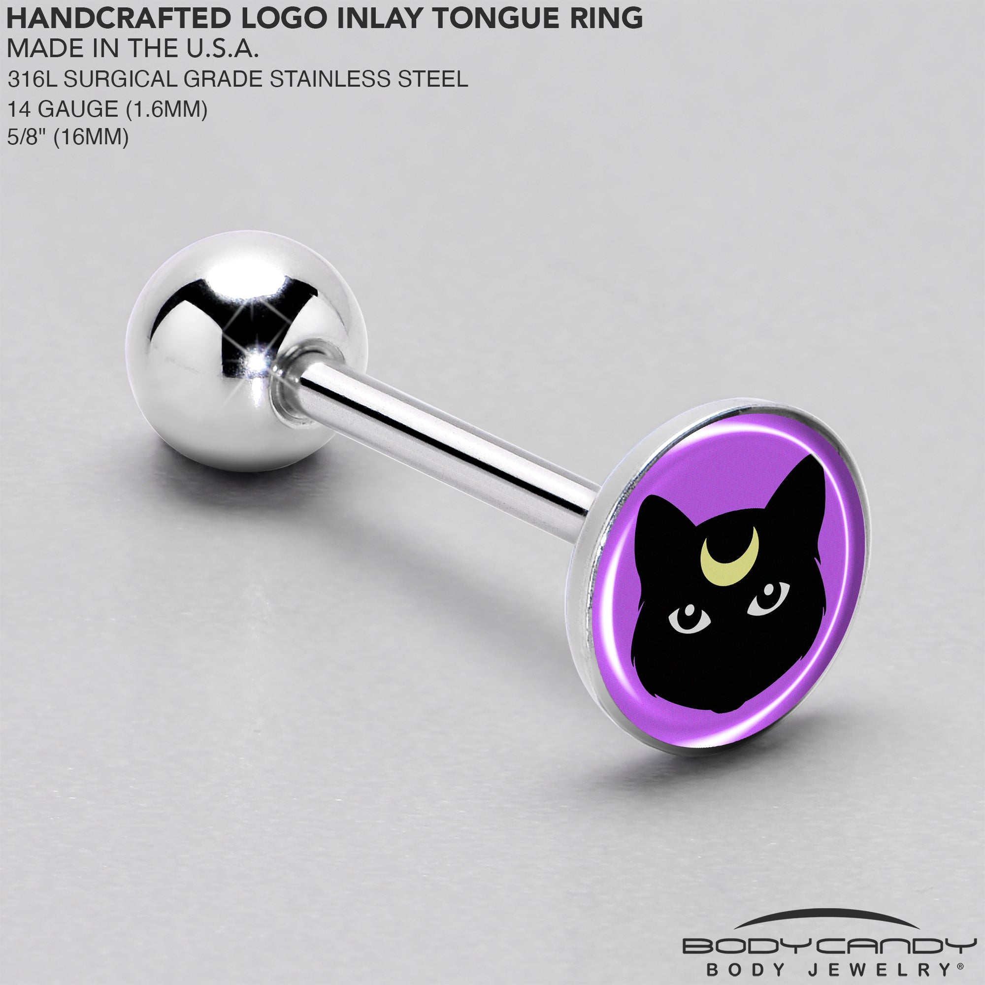 Black Mystic Kitty Cat Barbell Tongue Ring