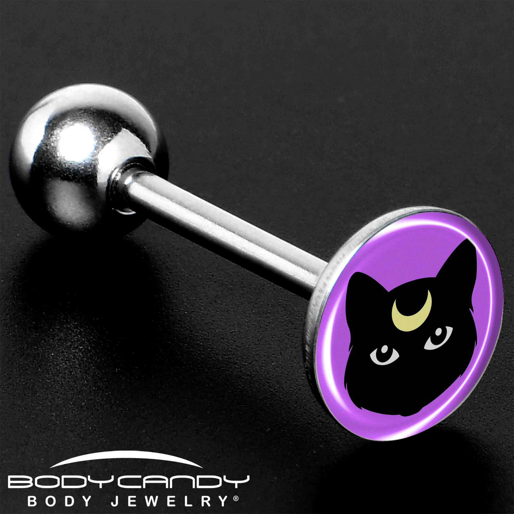 Black Mystic Kitty Cat Barbell Tongue Ring