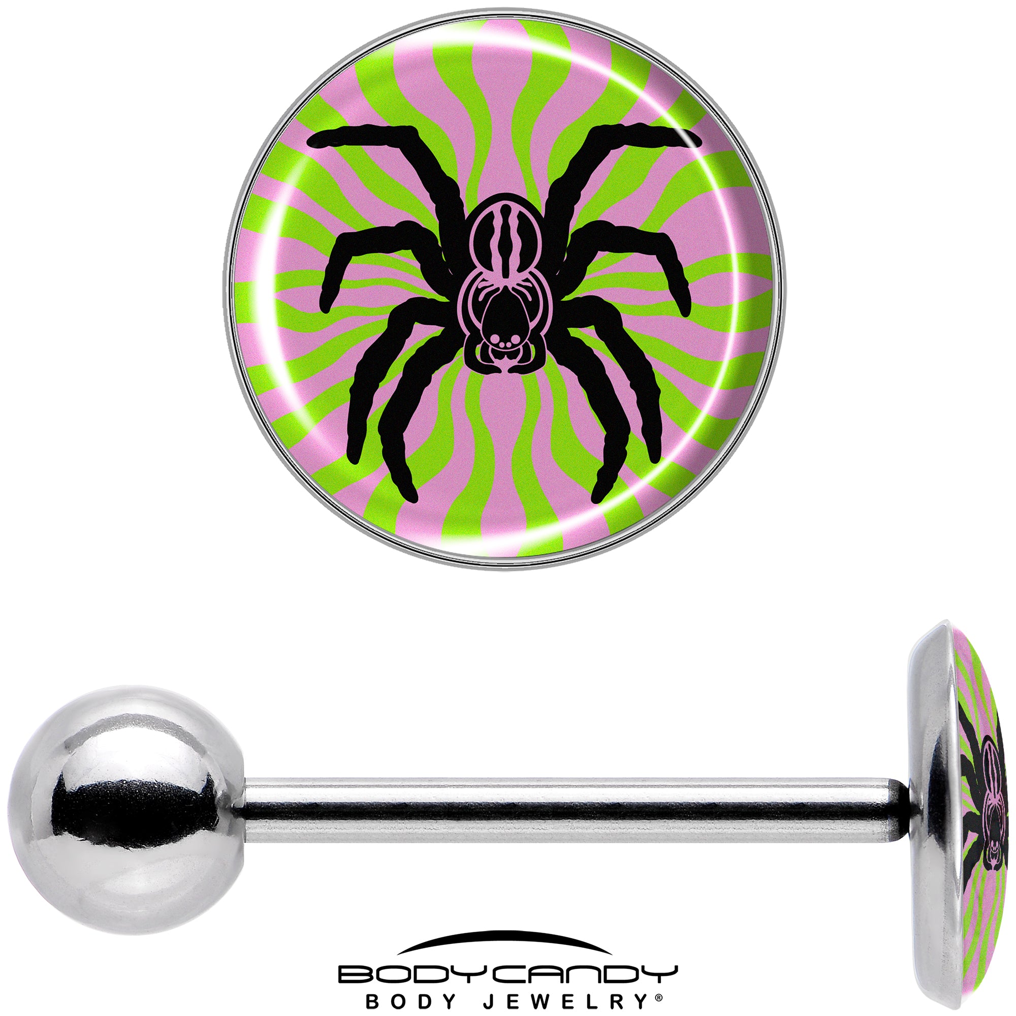 Eye-catching psychedelic spider barbell tongue jewelr