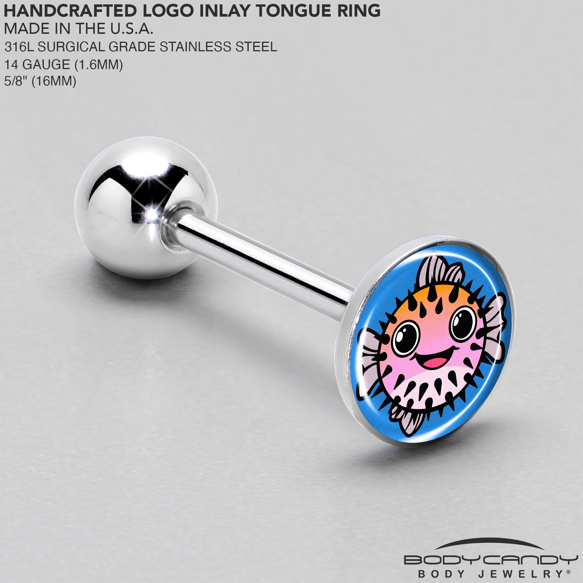 Pink pufferfish tongue ring with swimming motion detail