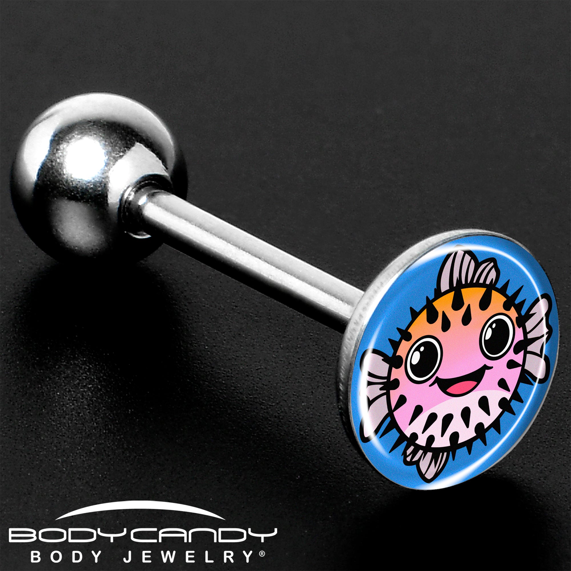 Swimming Pink Pufferfish Barbell Tongue Ring Made in USA