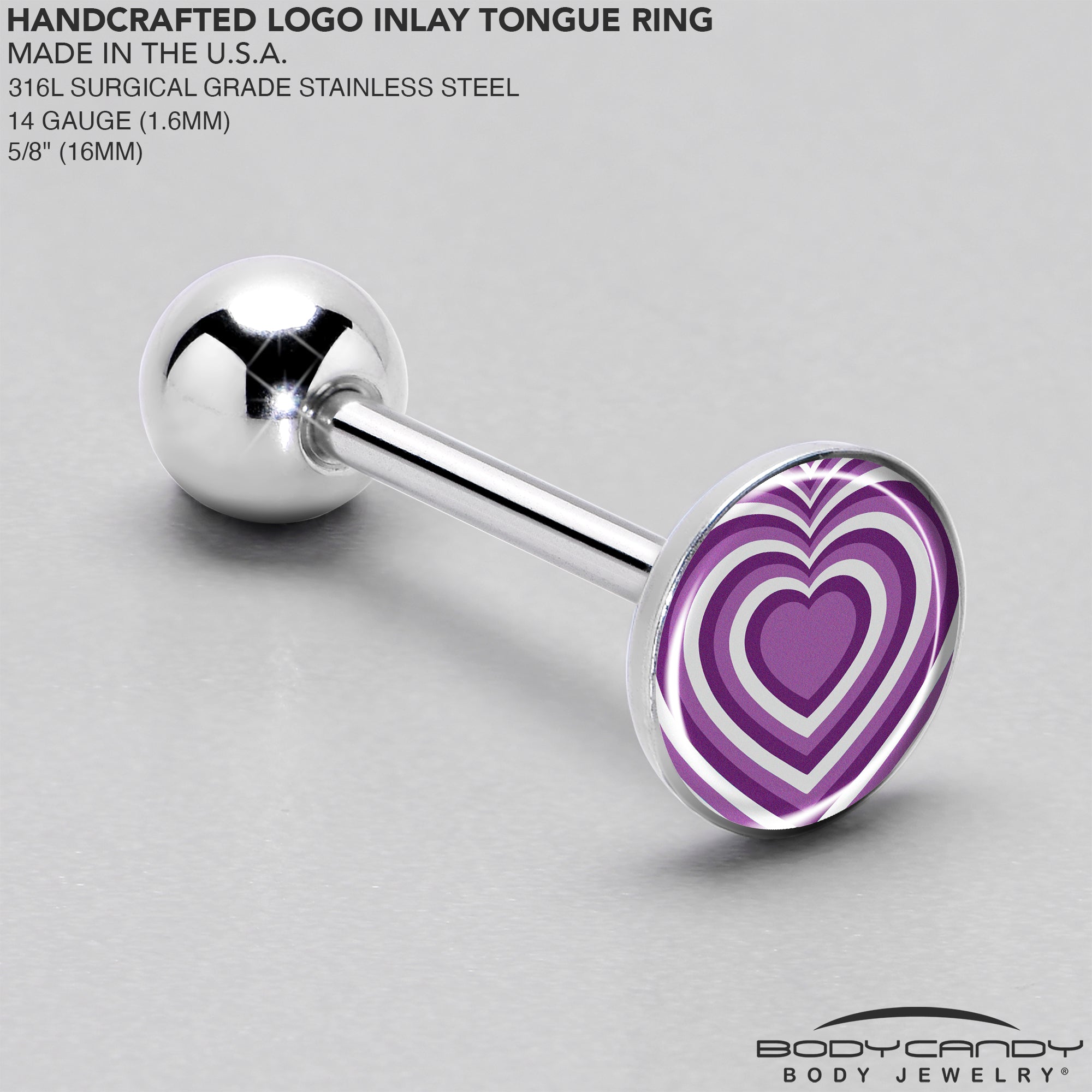 Purple Retro Heart Barbell Tongue Ring