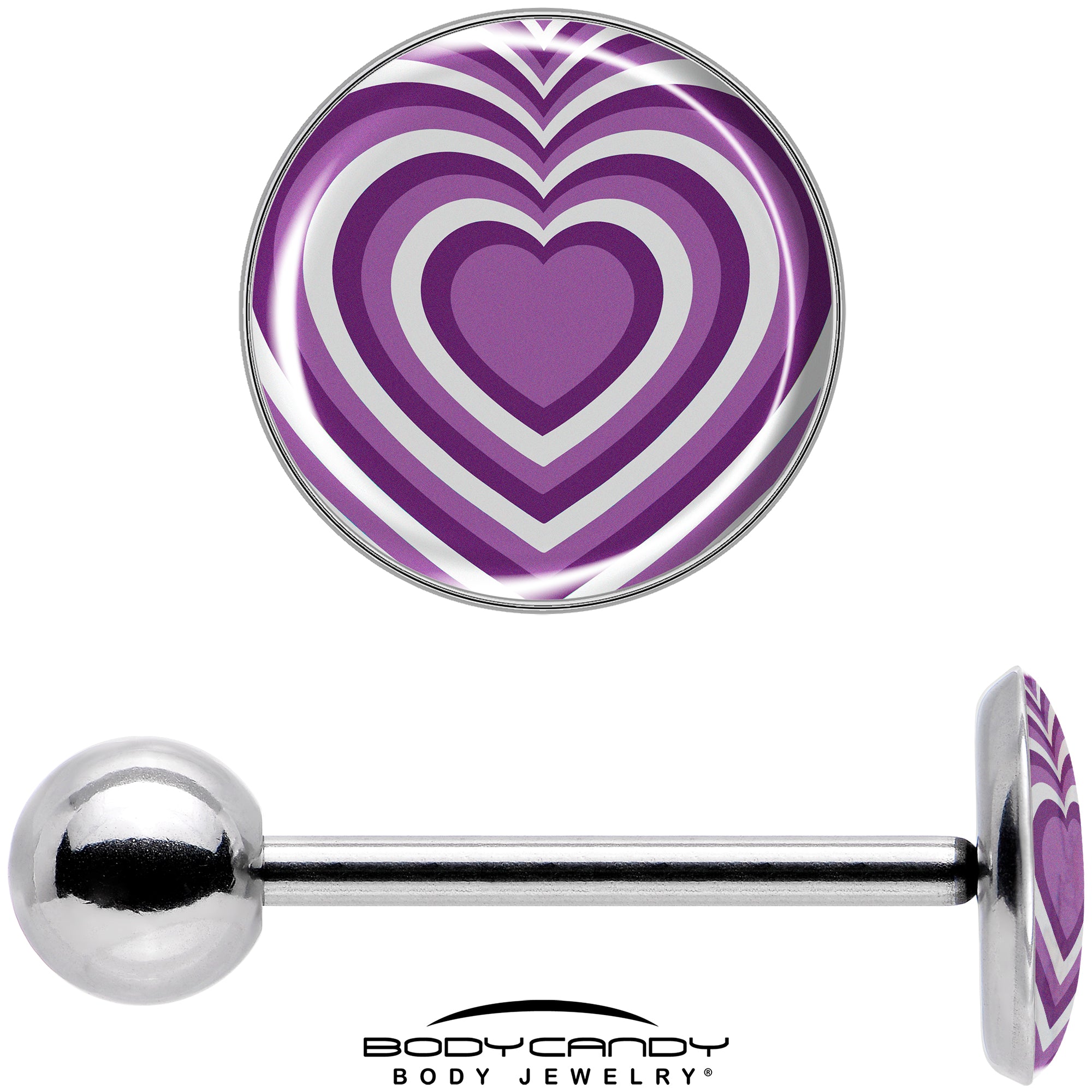 Purple Retro Heart Barbell Tongue Ring