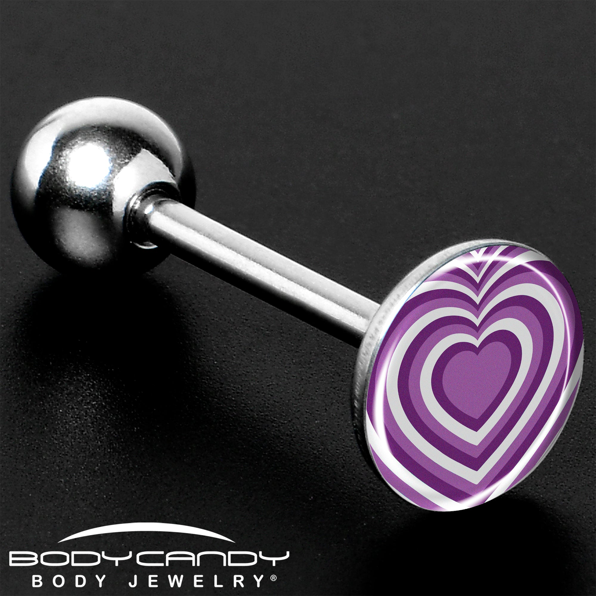 Purple Retro Heart Barbell Tongue Ring