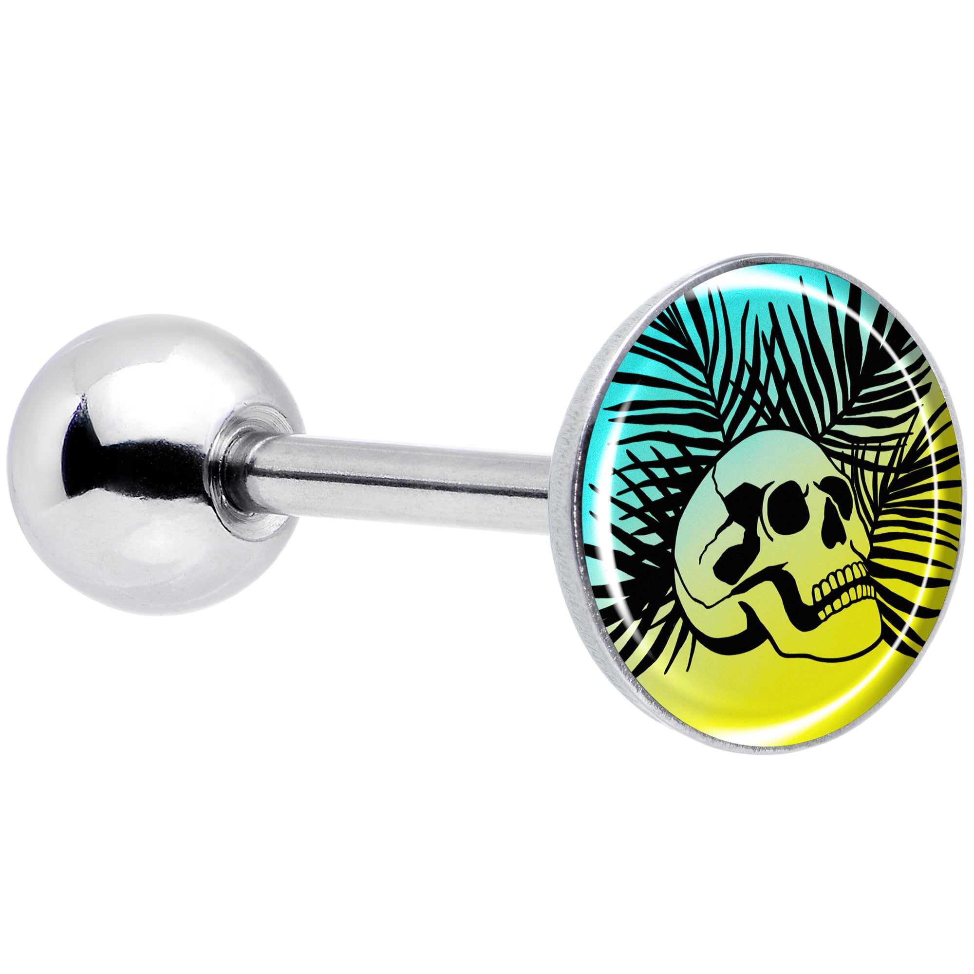 Blue Haze Sunset Skull and Palms Barbell Tongue Ring