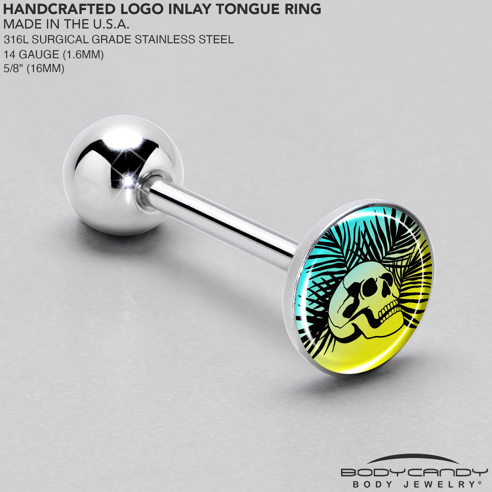 Blue Haze Sunset Skull and Palms Barbell Tongue Ring