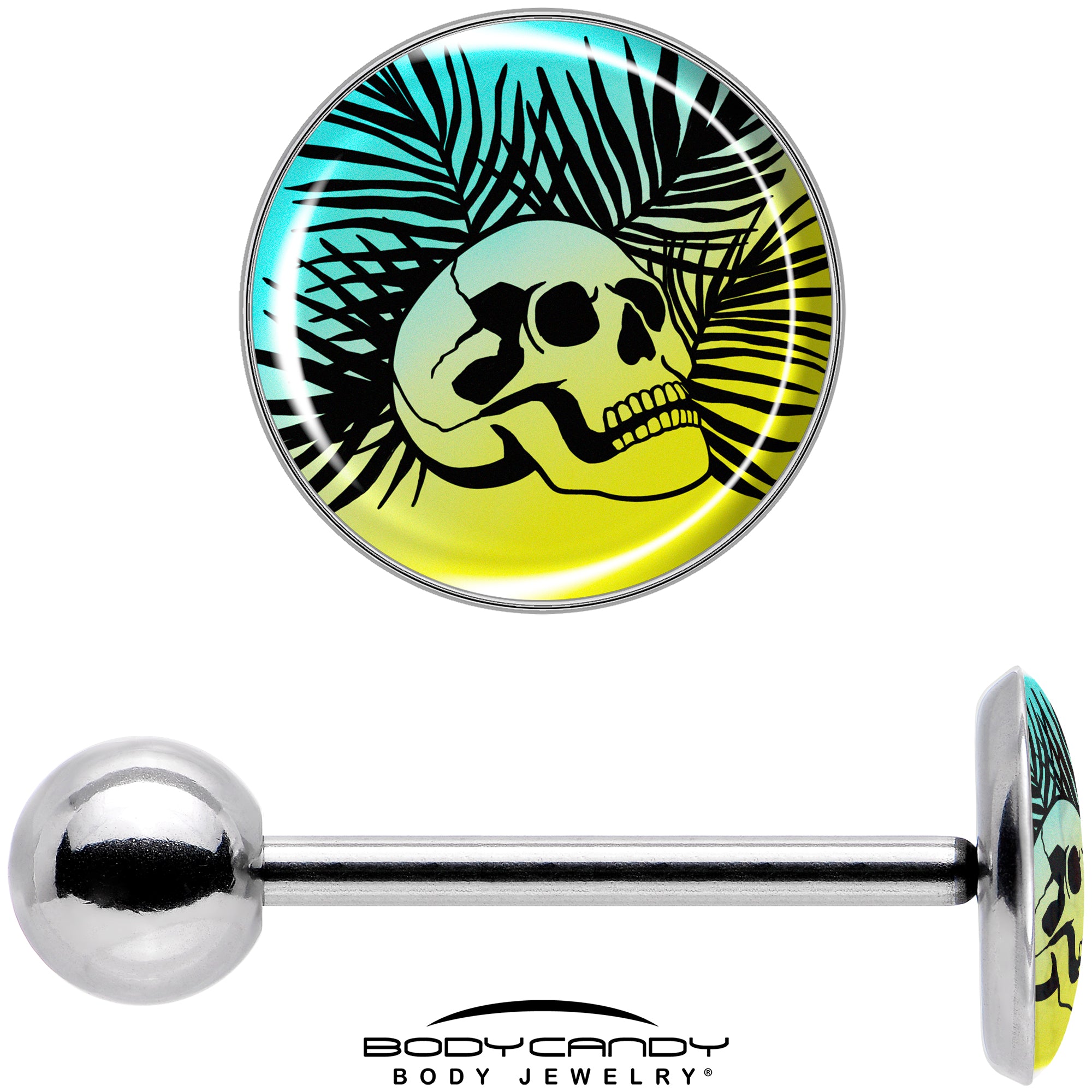 Blue Haze Sunset Skull and Palms Barbell Tongue Ring