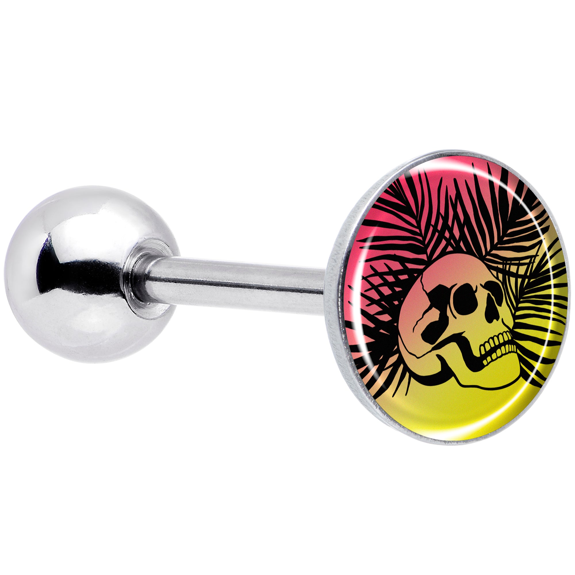 Red Haze Sunset Skull and Palms Barbell Tongue Ring