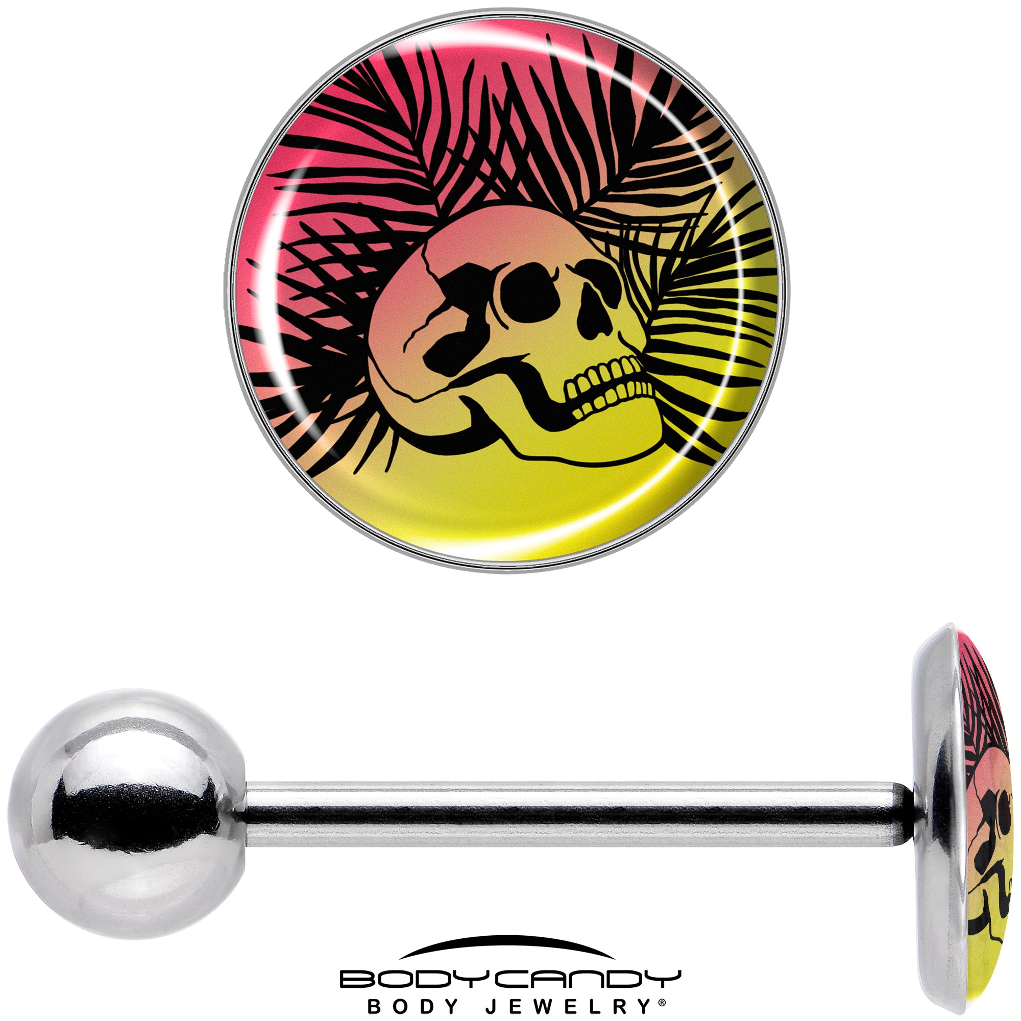 Red Haze Sunset Skull and Palms Barbell Tongue Ring