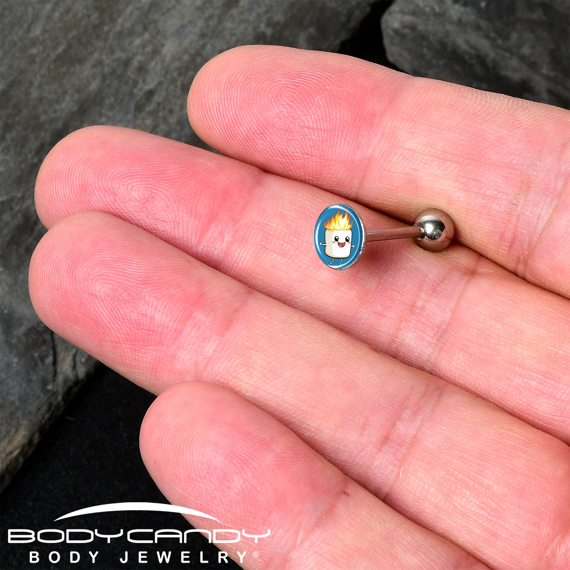 Colorful Burning Marshmallow Design Barbell Tongue Ring ? Fun and Creative Body Jewelry