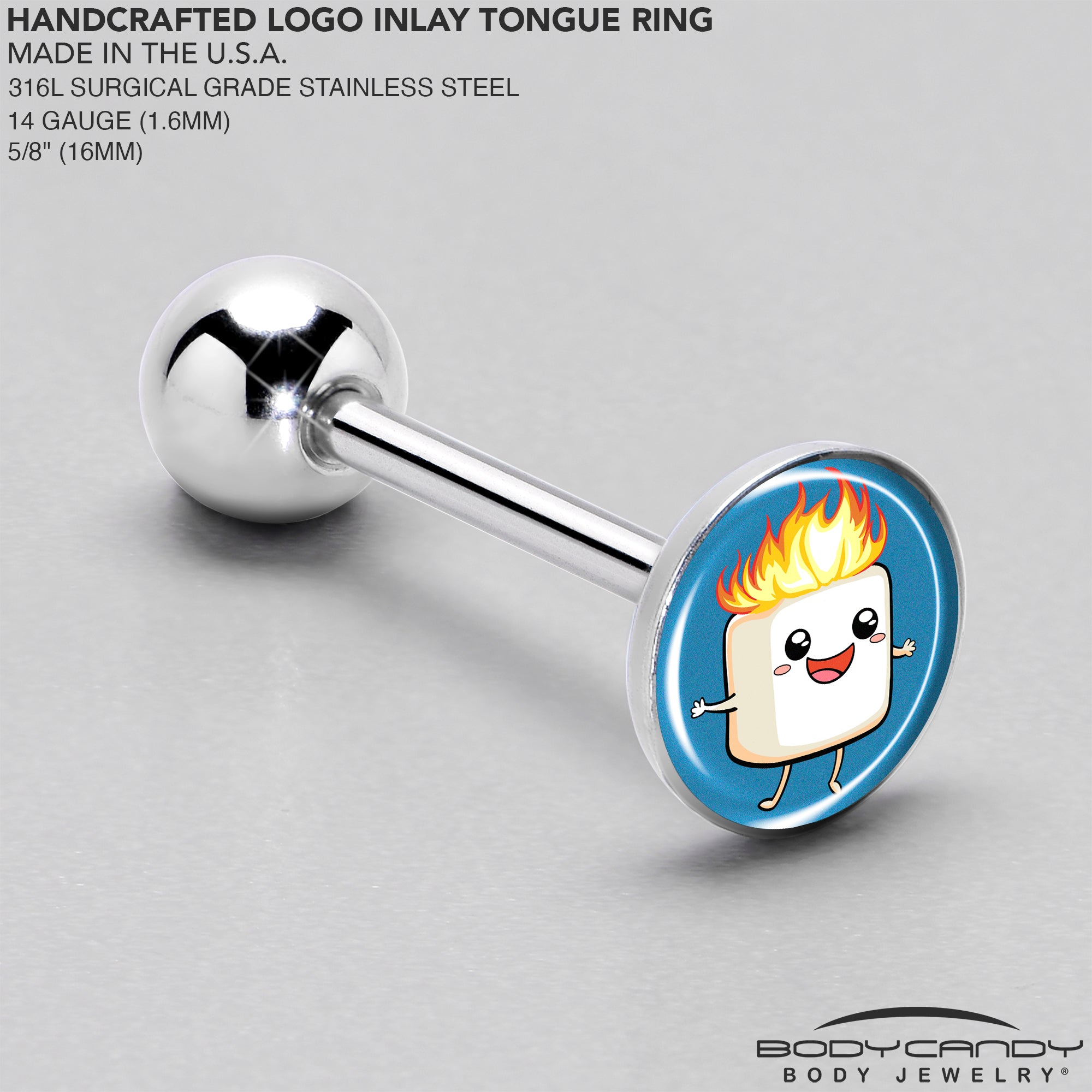 Burning Marshmallow Themed Barbell Tongue Ring ? Vibrant and Whimsical Body Piercing