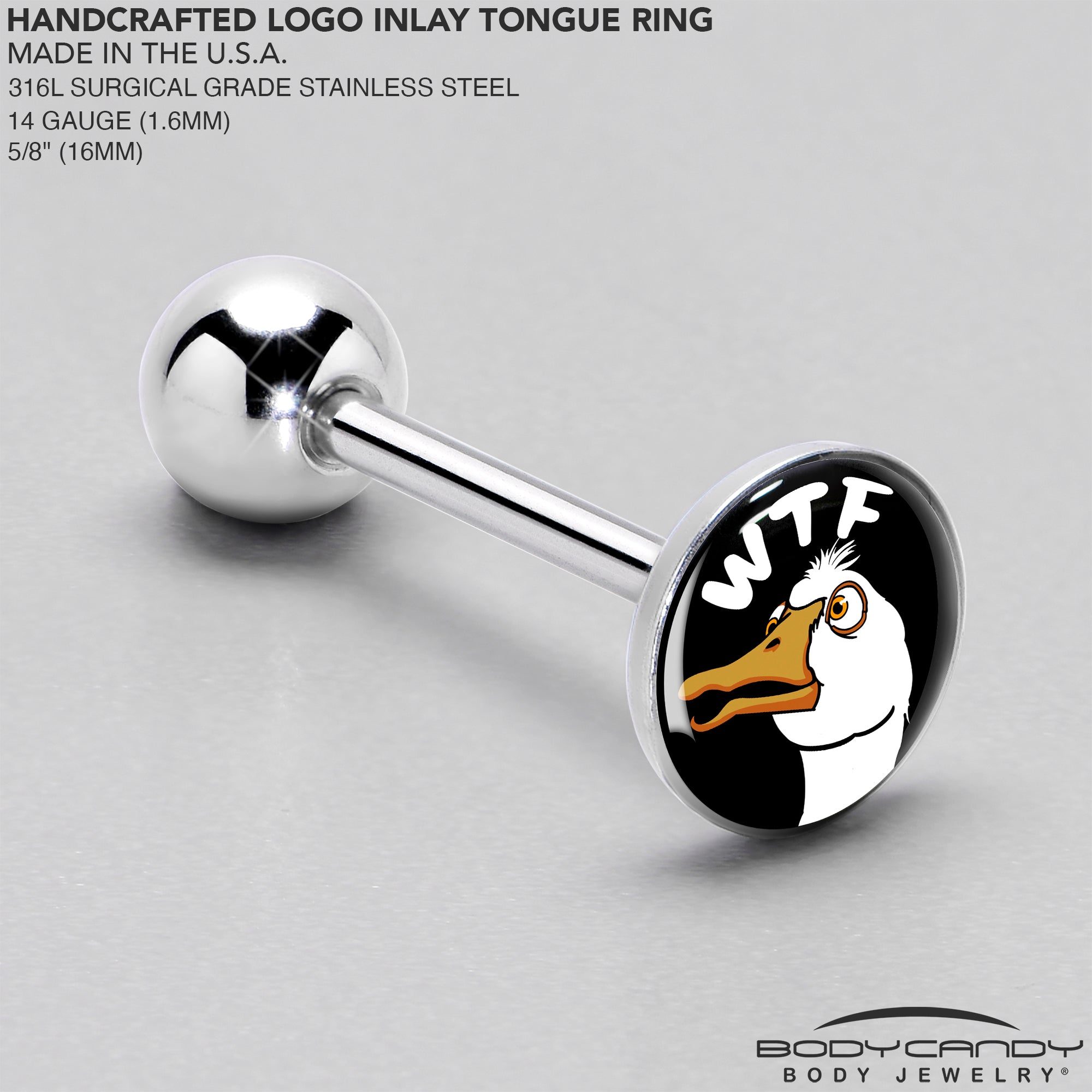 Funny WTF Duck Barbell Tongue Ring in Stainless Steel