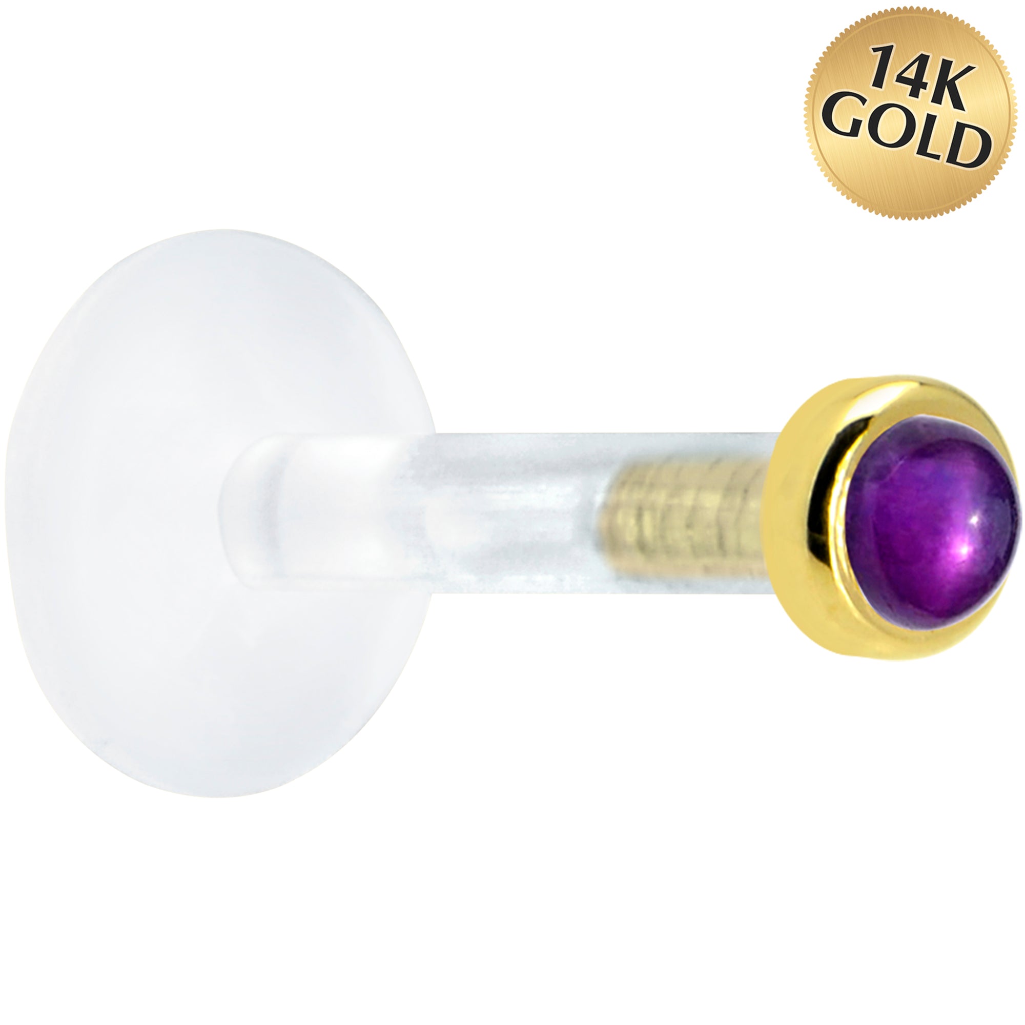 Solid 14KT Yellow Gold 2mm Genuine Amethyst Bioplast Push in Monroe