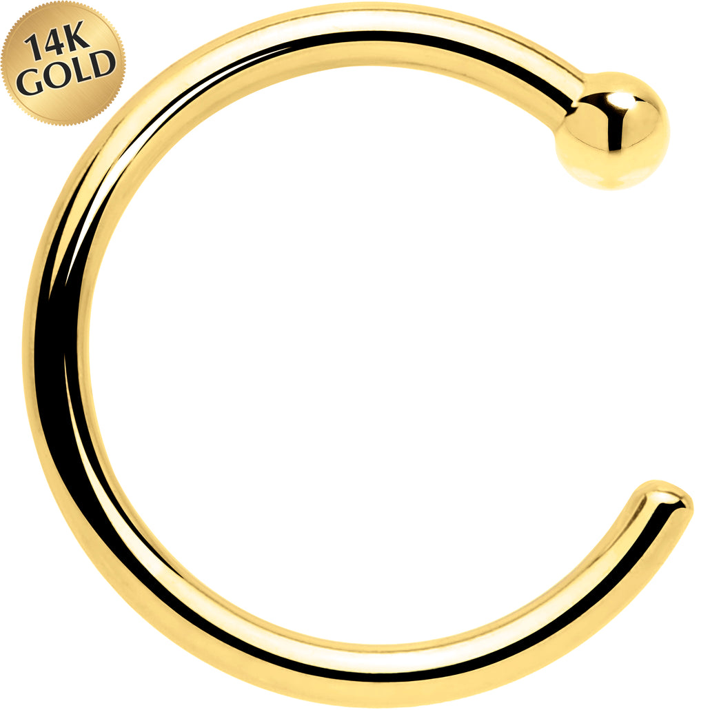 20 Gauge 1/4 14kt Solid Yellow Gold Nose Hoop