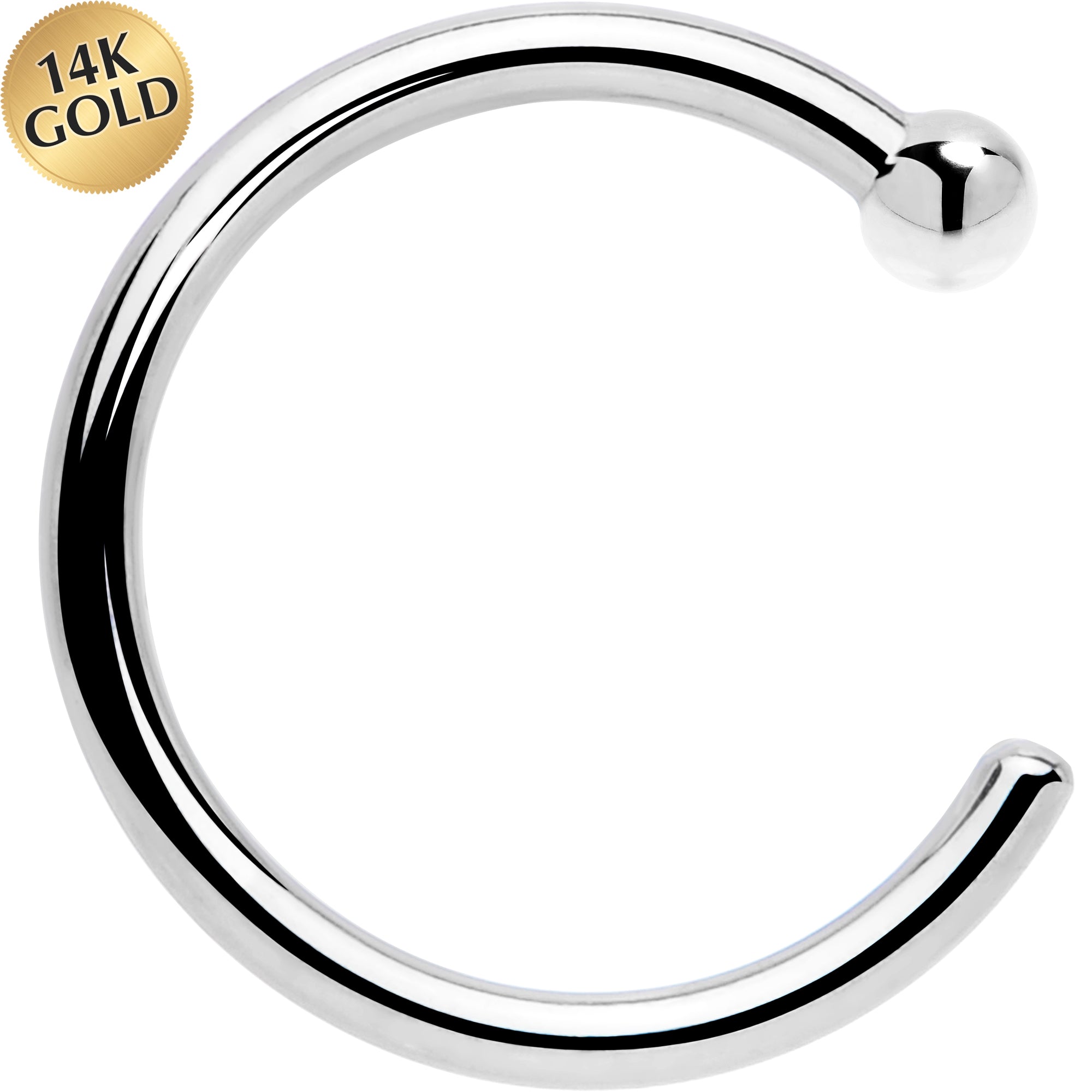 20 Gauge 1/4 14kt Solid White Gold Nose Hoop