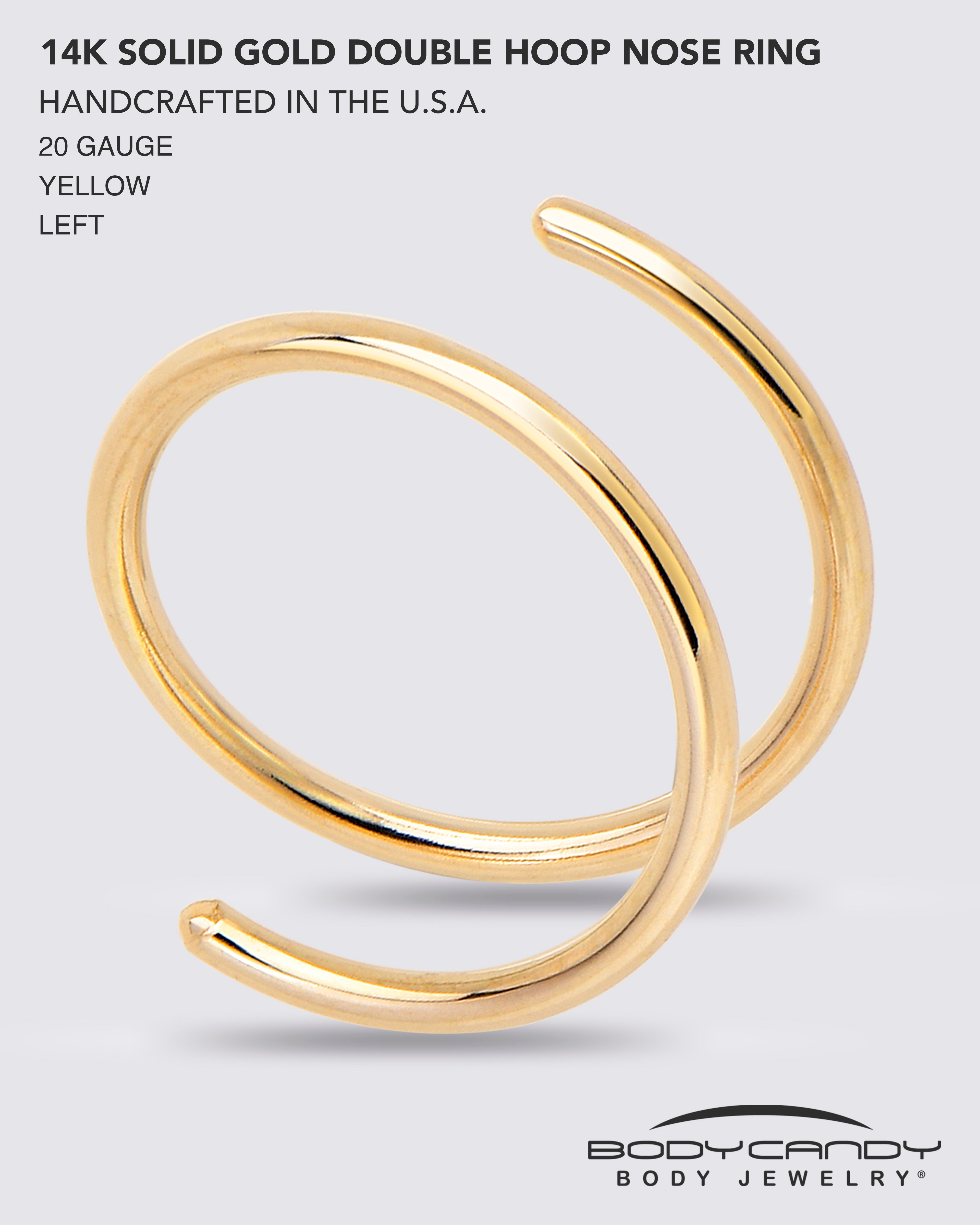 Double Hoop Nose Solid 14k Yellow Gold Spiral Nose Ring 20 Gauge 8mm Left