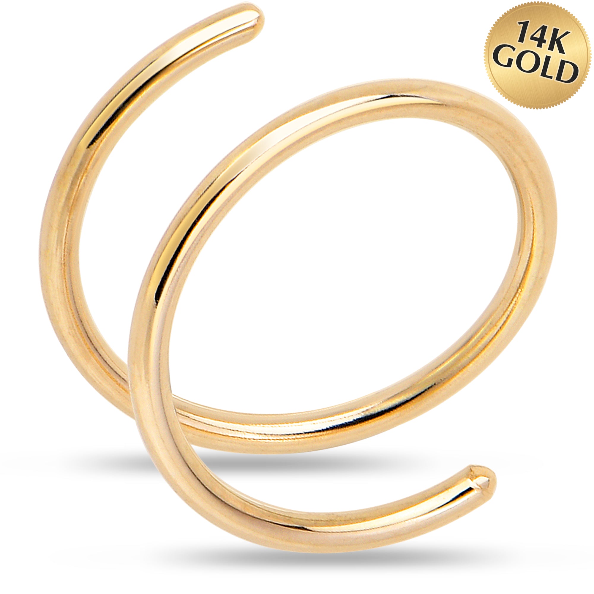 14k Solid Yellow Gold Double Hoop Nose Spiral Nose Ring (Select your Size)