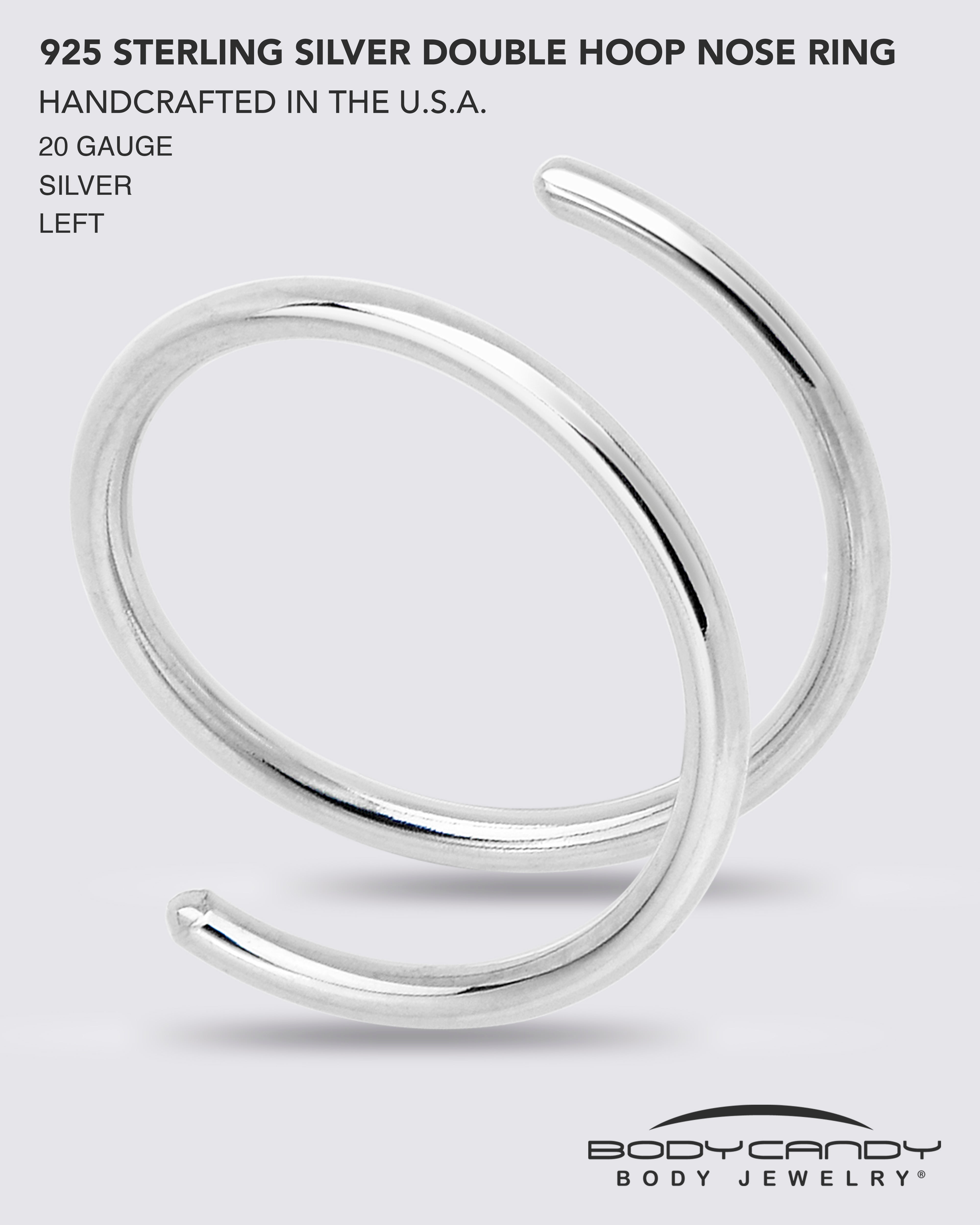 Double Hoop Nose 925 Sterling Silver Spiral Nose Ring 20 Gauge 8mm Lef