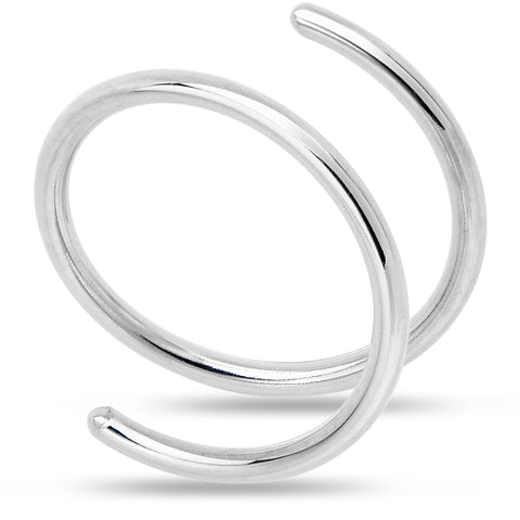 Silver Ball Edge Double Hoop Earrings