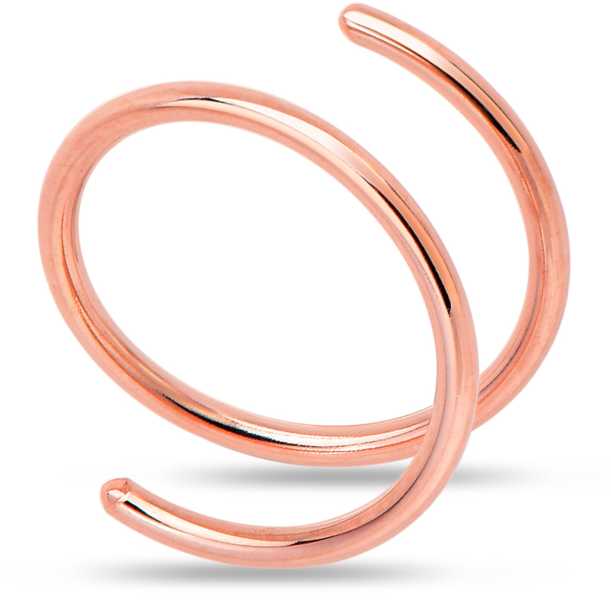 Double Hoop Nose Solid 14k Rose Gold Spiral Nose Ring 20 Gauge 8mm Left