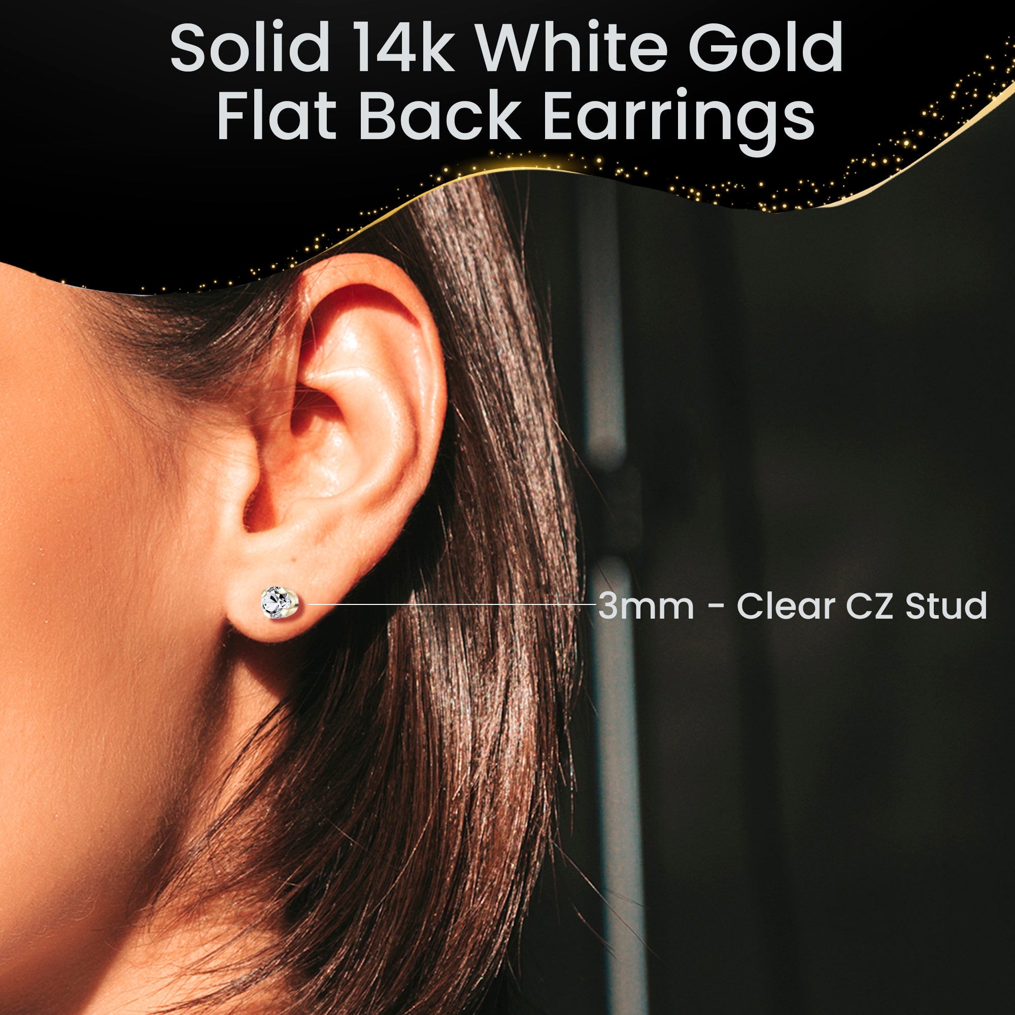 Dainty white gold cubic zirconia flatback earring