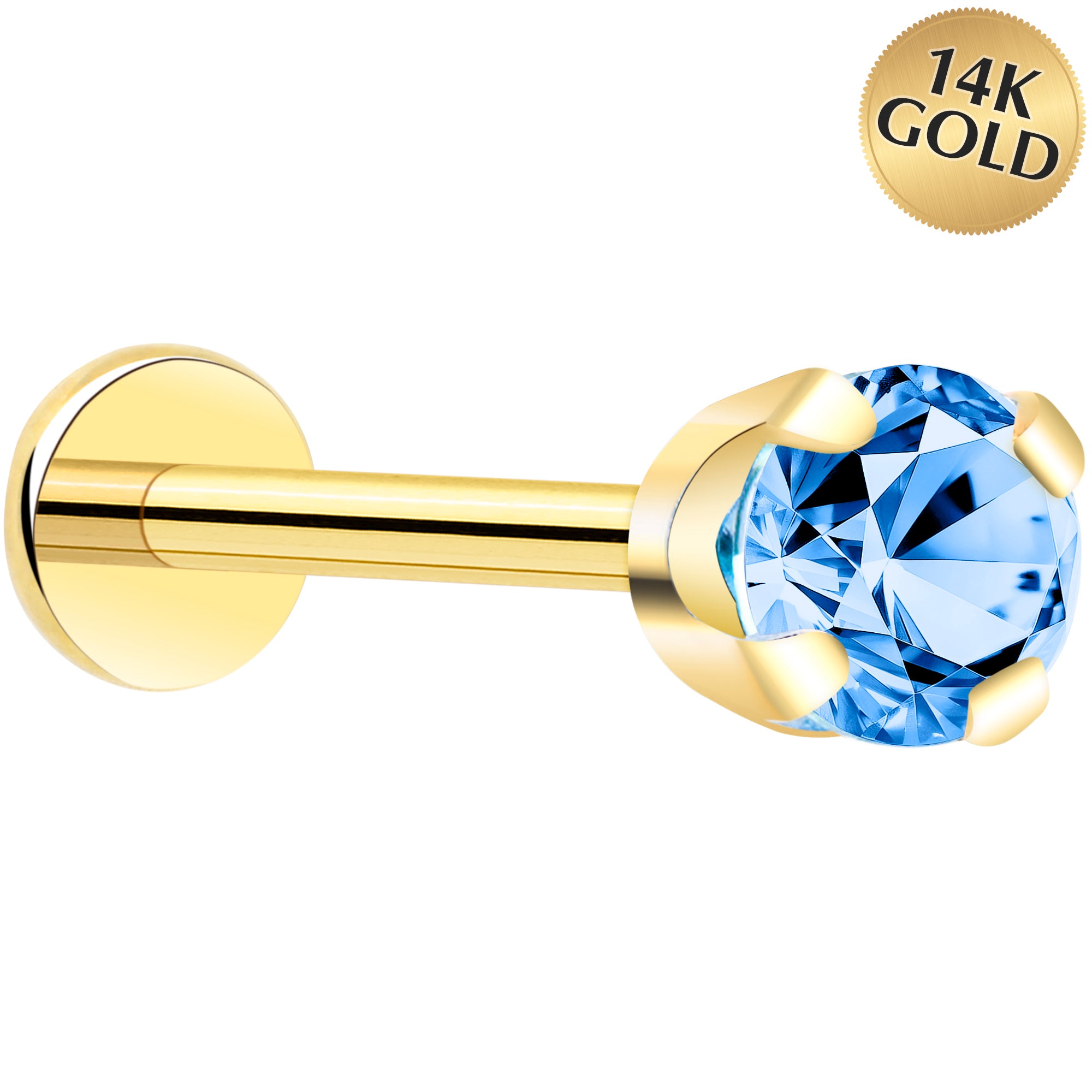 14k Yellow Gold Flatback Earring with 3mm  CZ