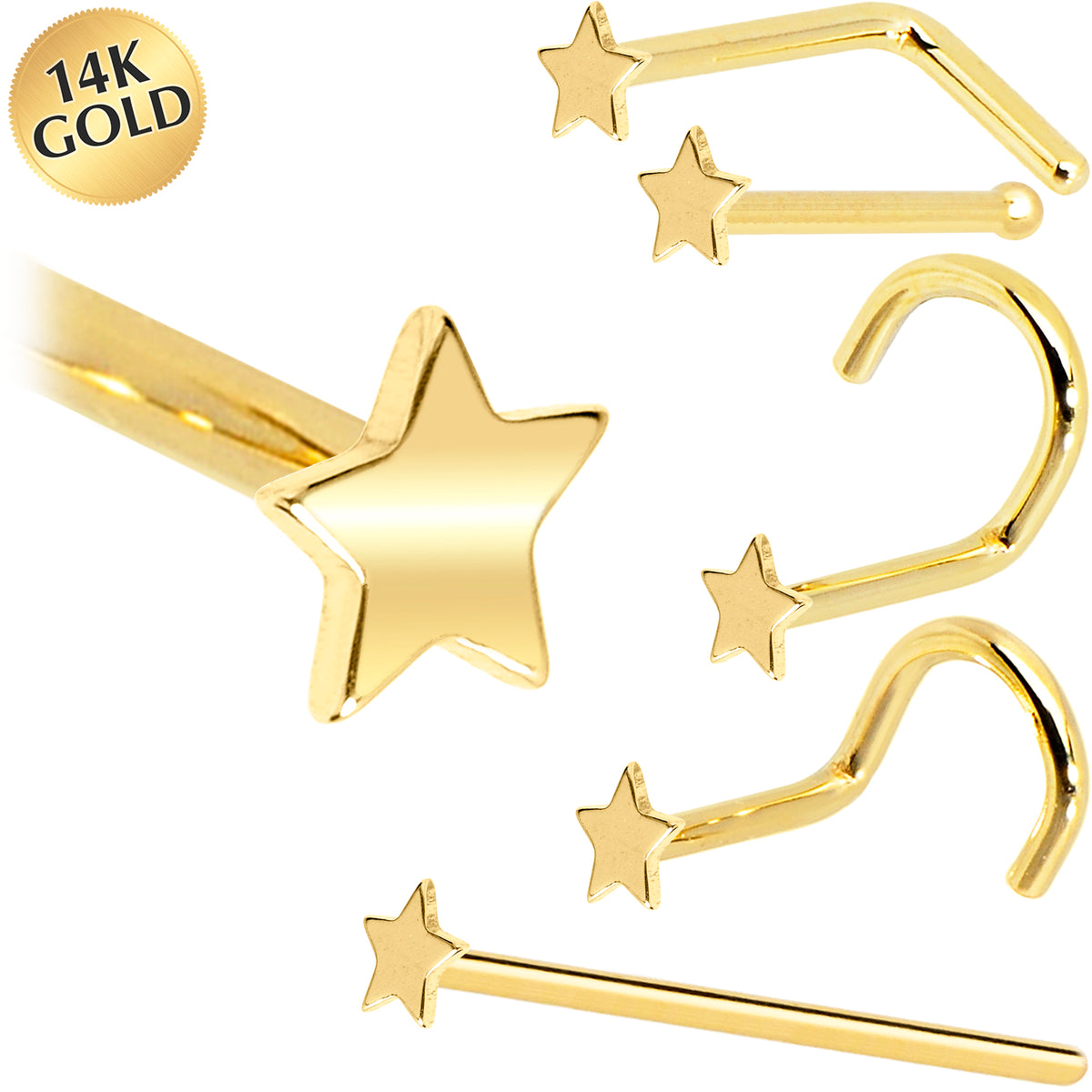 Solid 14KT Yellow Gold Star Nose Ring