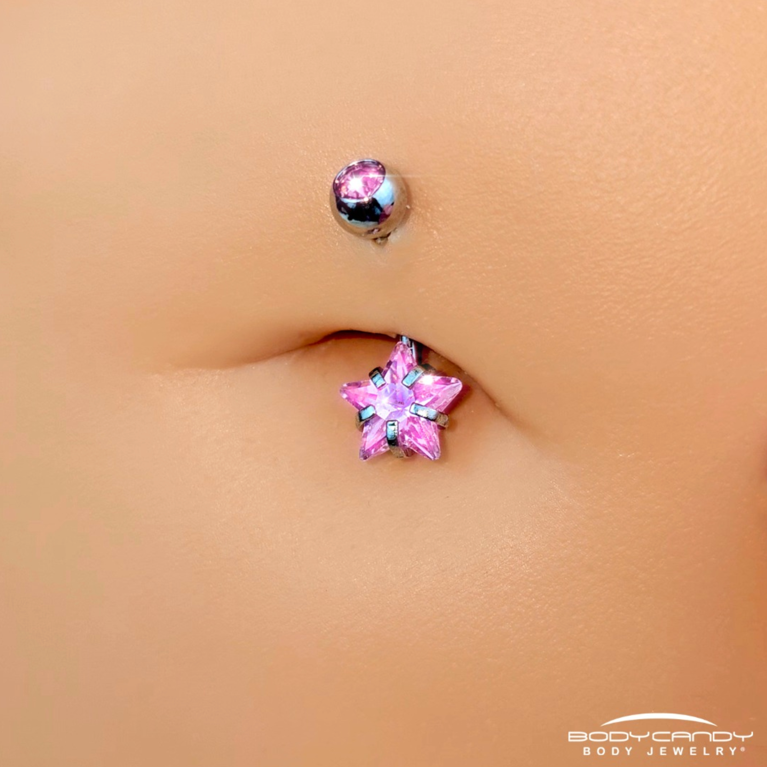 Pink CZ Gem Internally Threaded Simply Star Belly Ring