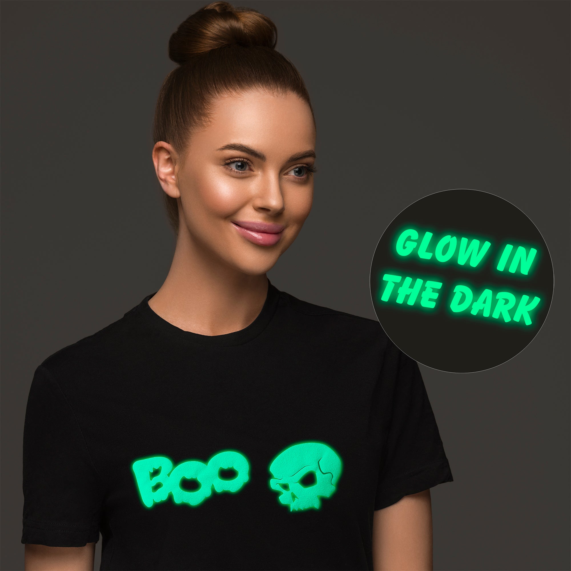 Skull Boo Halloween t-shirt with glow-in-the-dark puff print