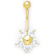 16 Gauge Solid 14kt Yellow Gold Cubic Zirconia Five Petal Flower Belly Ring